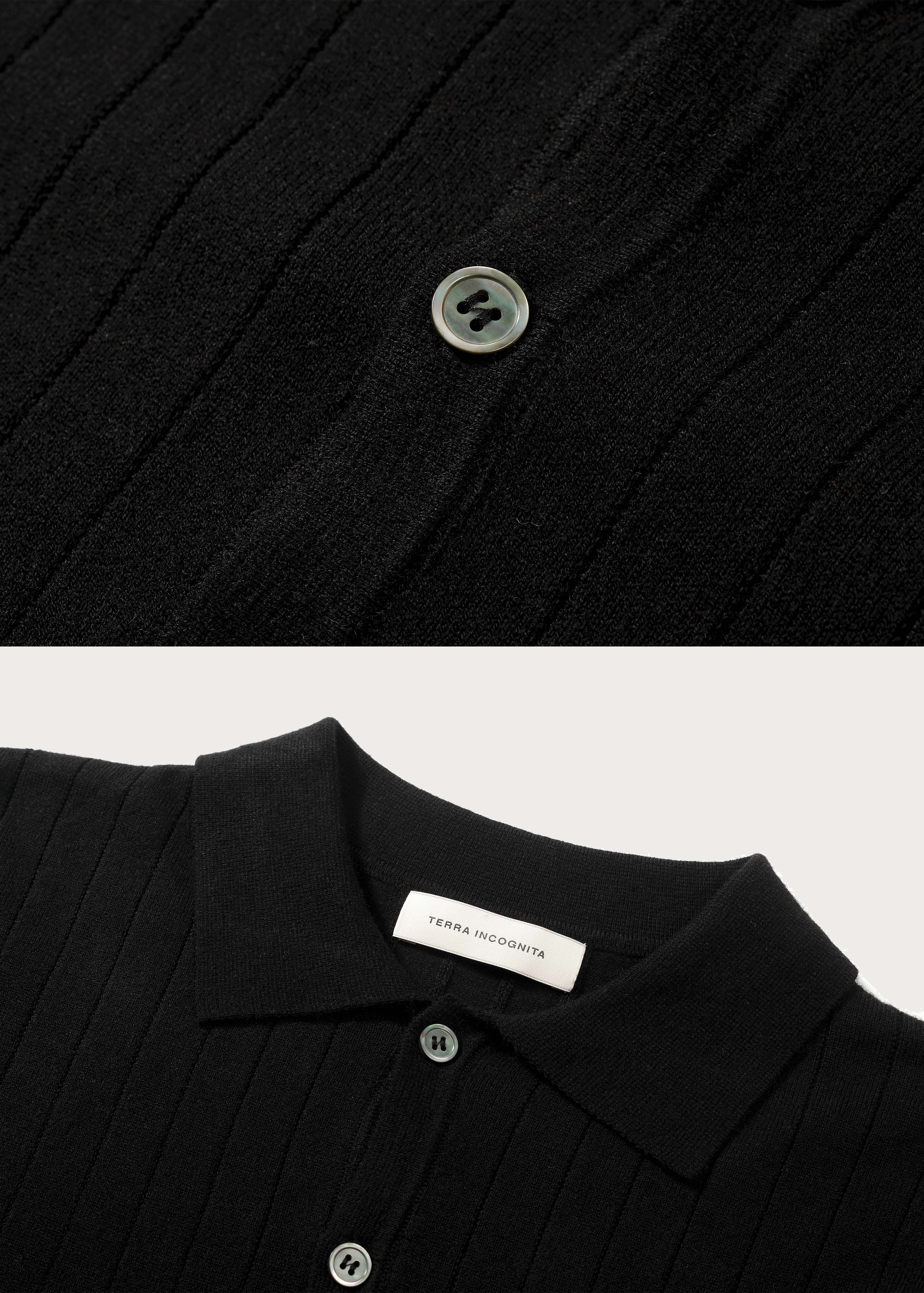 Half-placket long-sleeve knit polo shirt