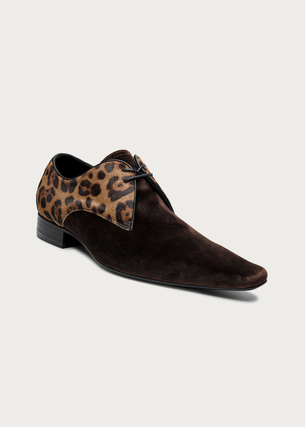 Veyl Chisel-Toe Leopard-Print Calf Hair Derby Shoes