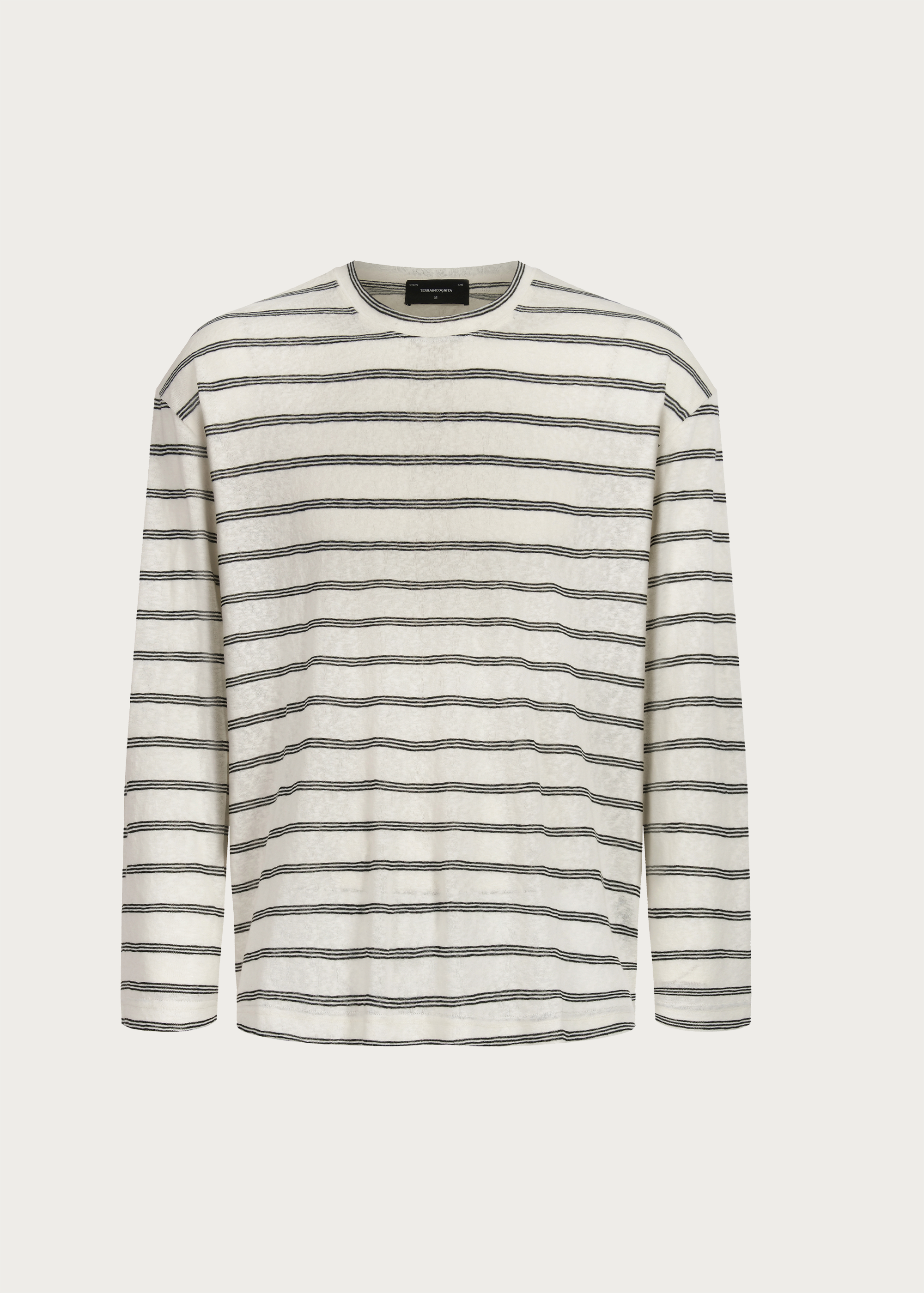 Basic Long-Sleeve Striped T-Shirt Beige
