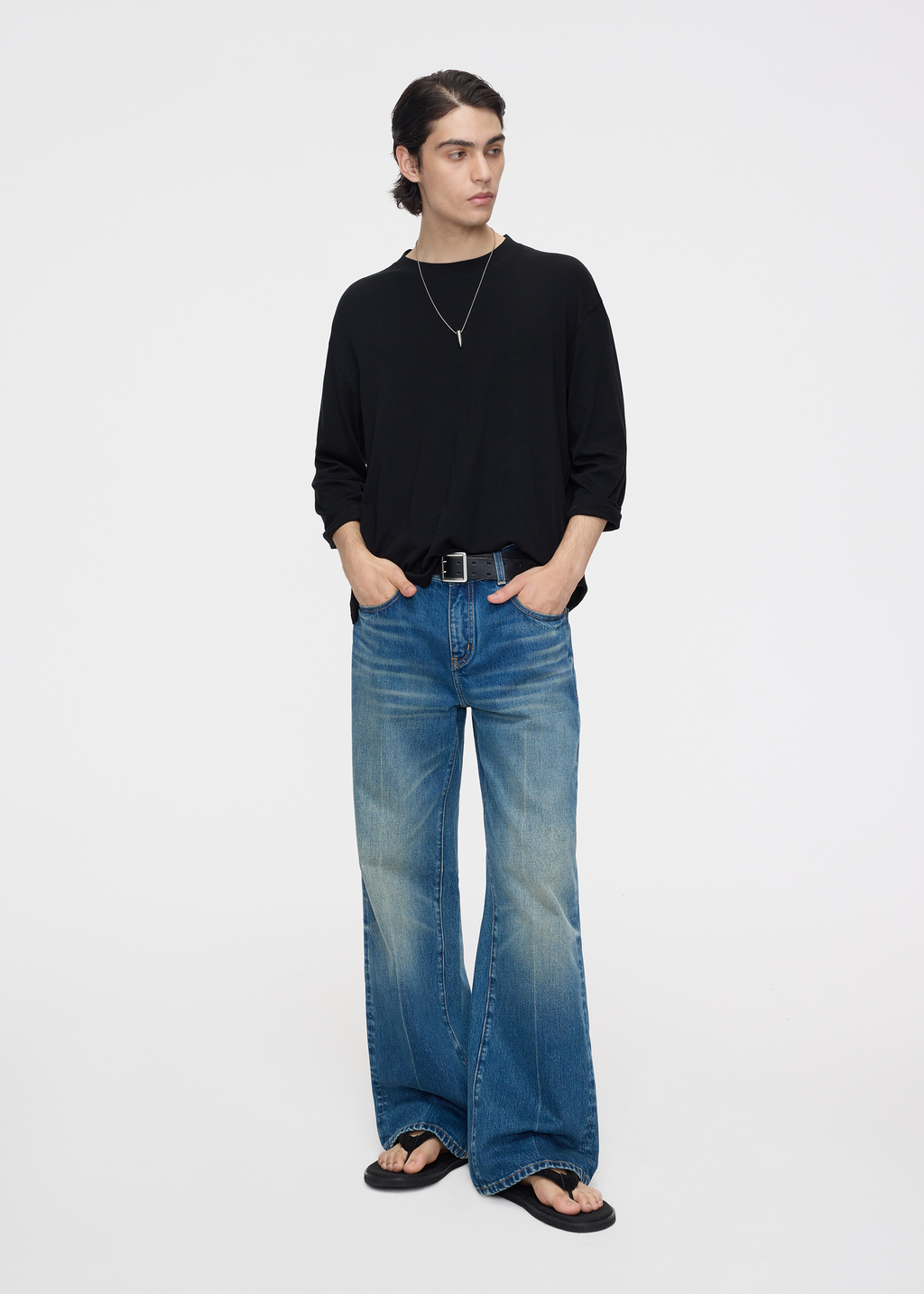 Three-quarter sleeve crew-neck T-shirt Black