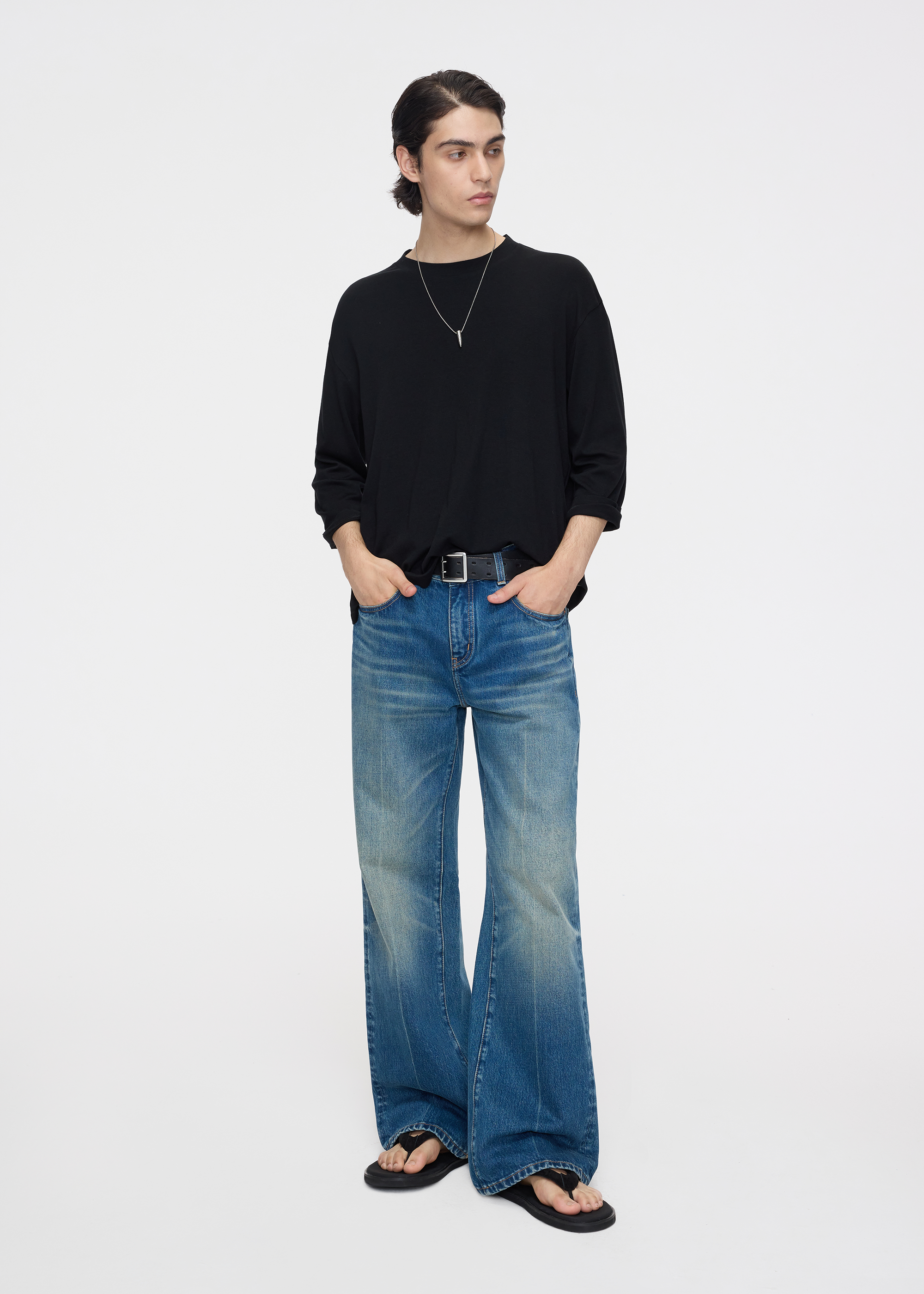 Three-quarter sleeve crew-neck T-shirt Black