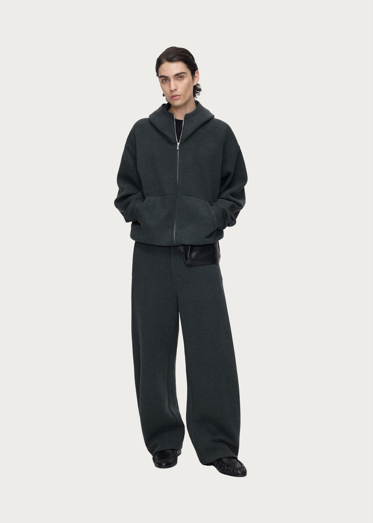 Wool-Blend Curved-Leg Sweatpants Gray