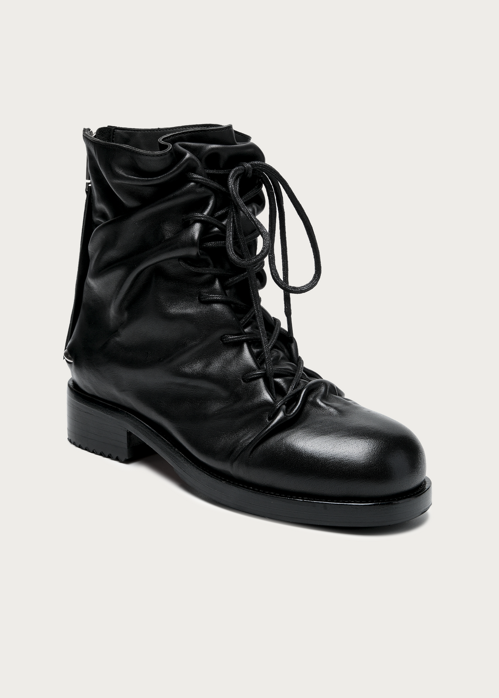 Ravel Ruched Washed-Horsehide Lace-Up Boots