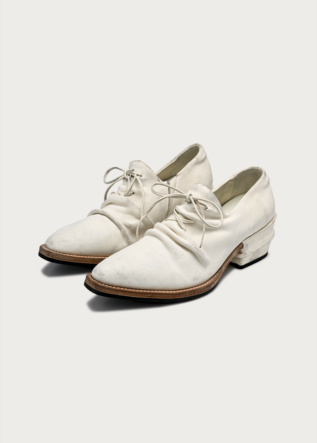 Roux Ruched Distressed Leather Derby Shoes White
