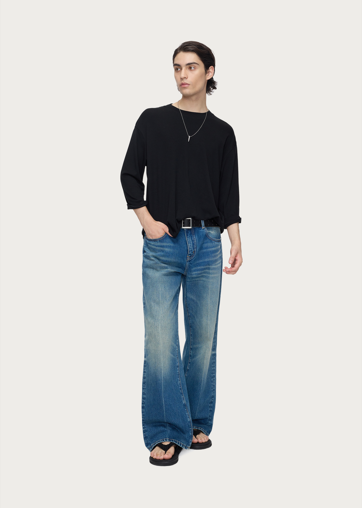 Three-quarter sleeve crew-neck T-shirt Black