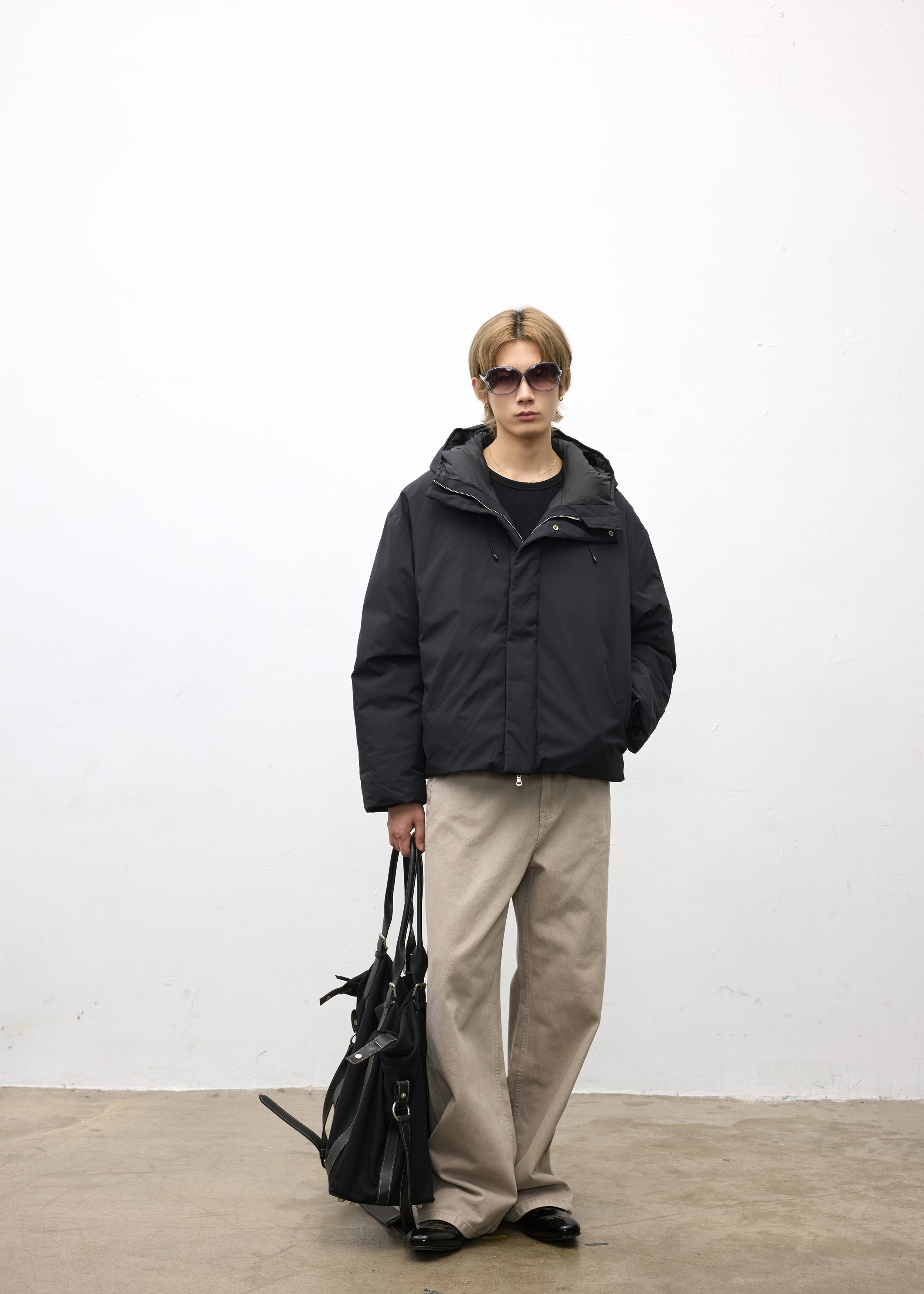 90 White duck down Hooded Down jacket Black