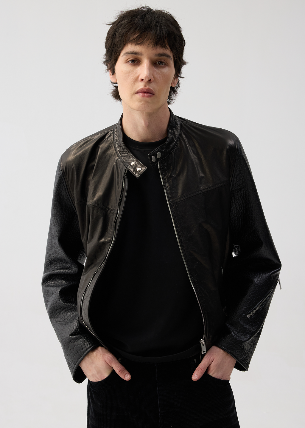 Cowhide and Sheepskin Patchwork Leather Jacket