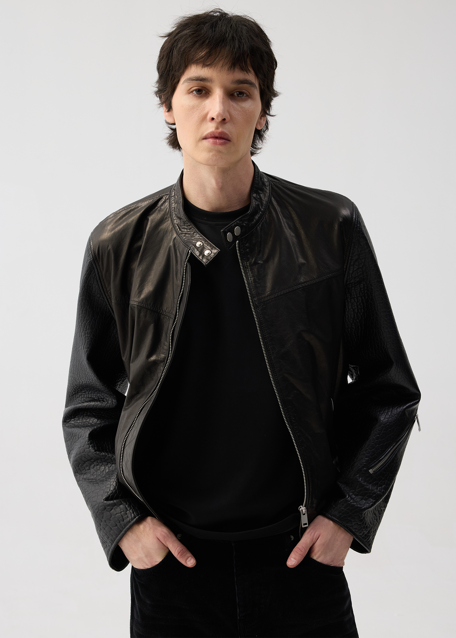 Cowhide and Sheepskin Patchwork Leather Jacket