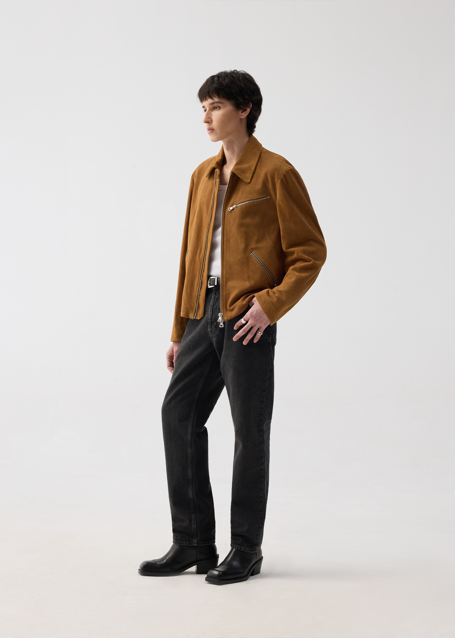 Cowhide Suede Zip-Up Leather Jacket
