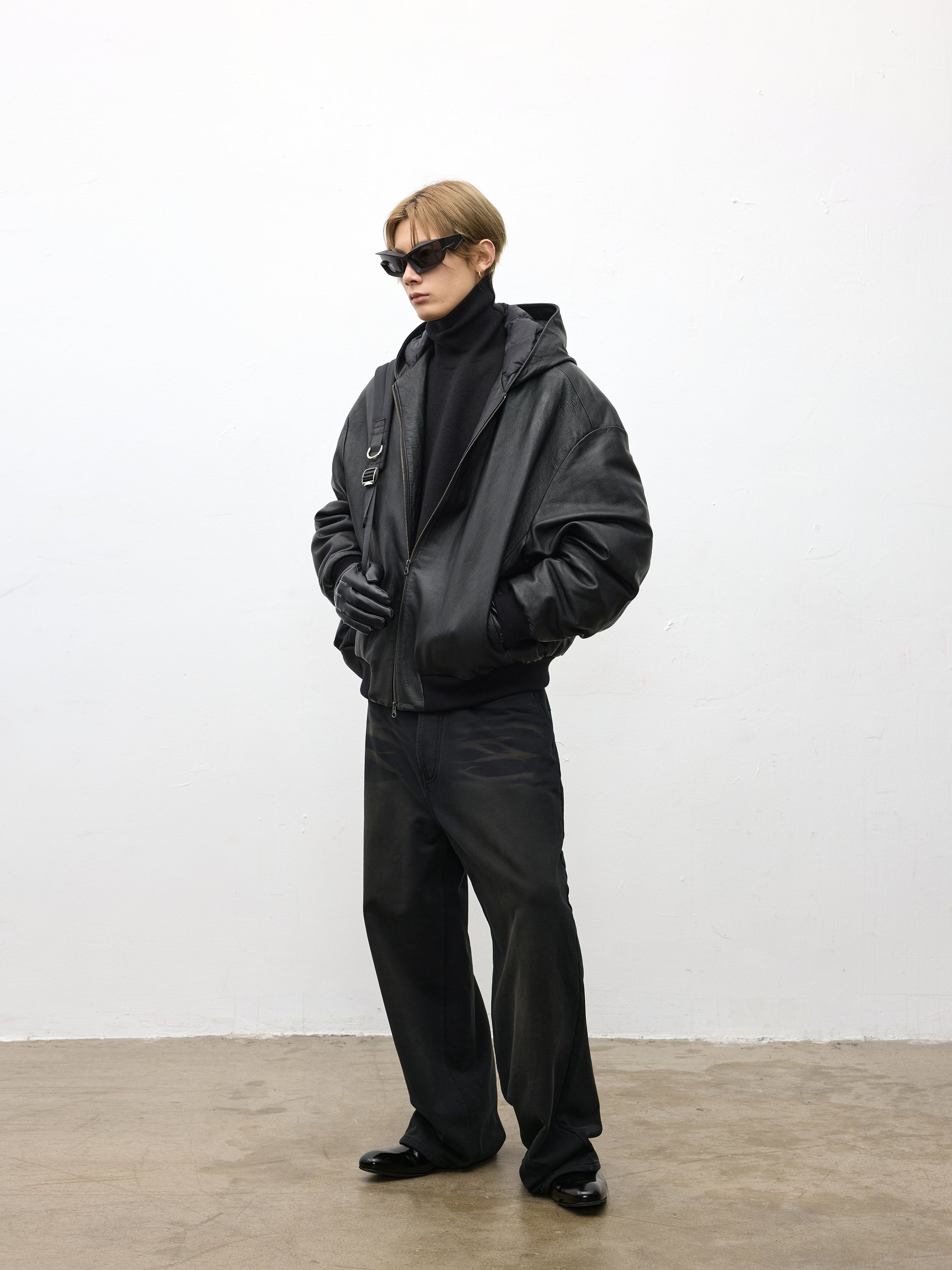 Goat-leather White-duck-down Hooded Down jacket