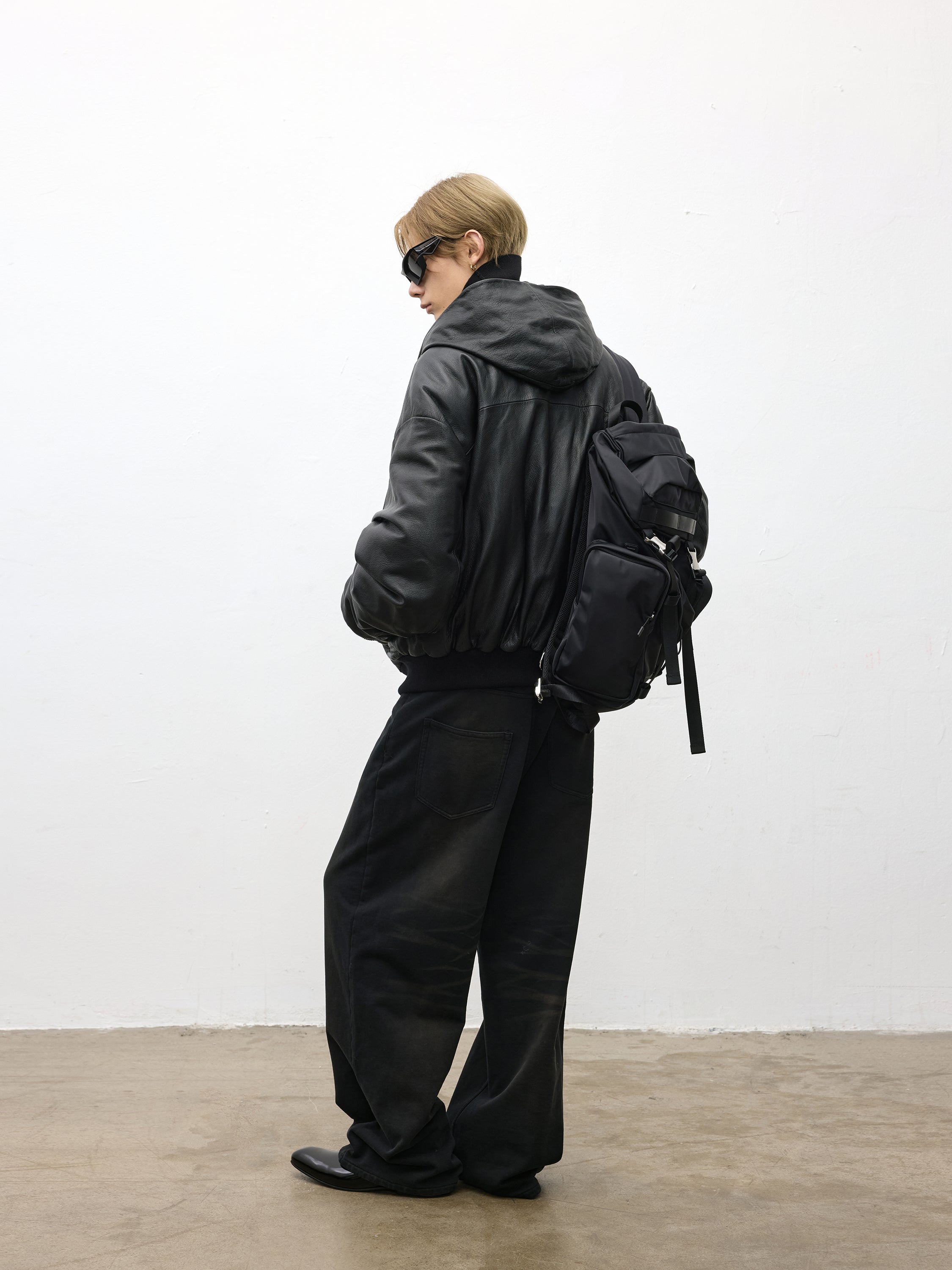 Goat-leather White-duck-down Hooded Down jacket