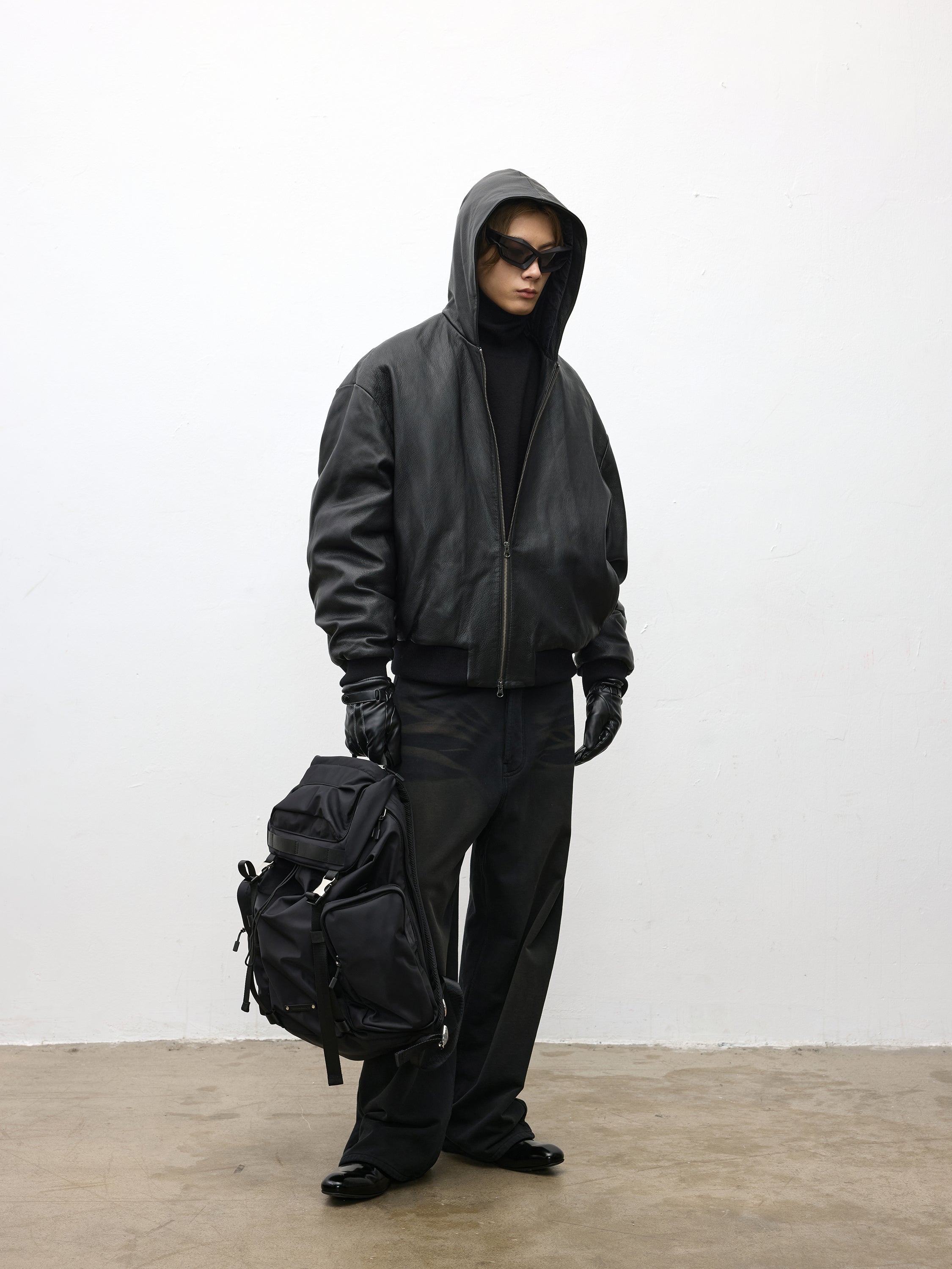 Goat-leather White-duck-down Hooded Down jacket