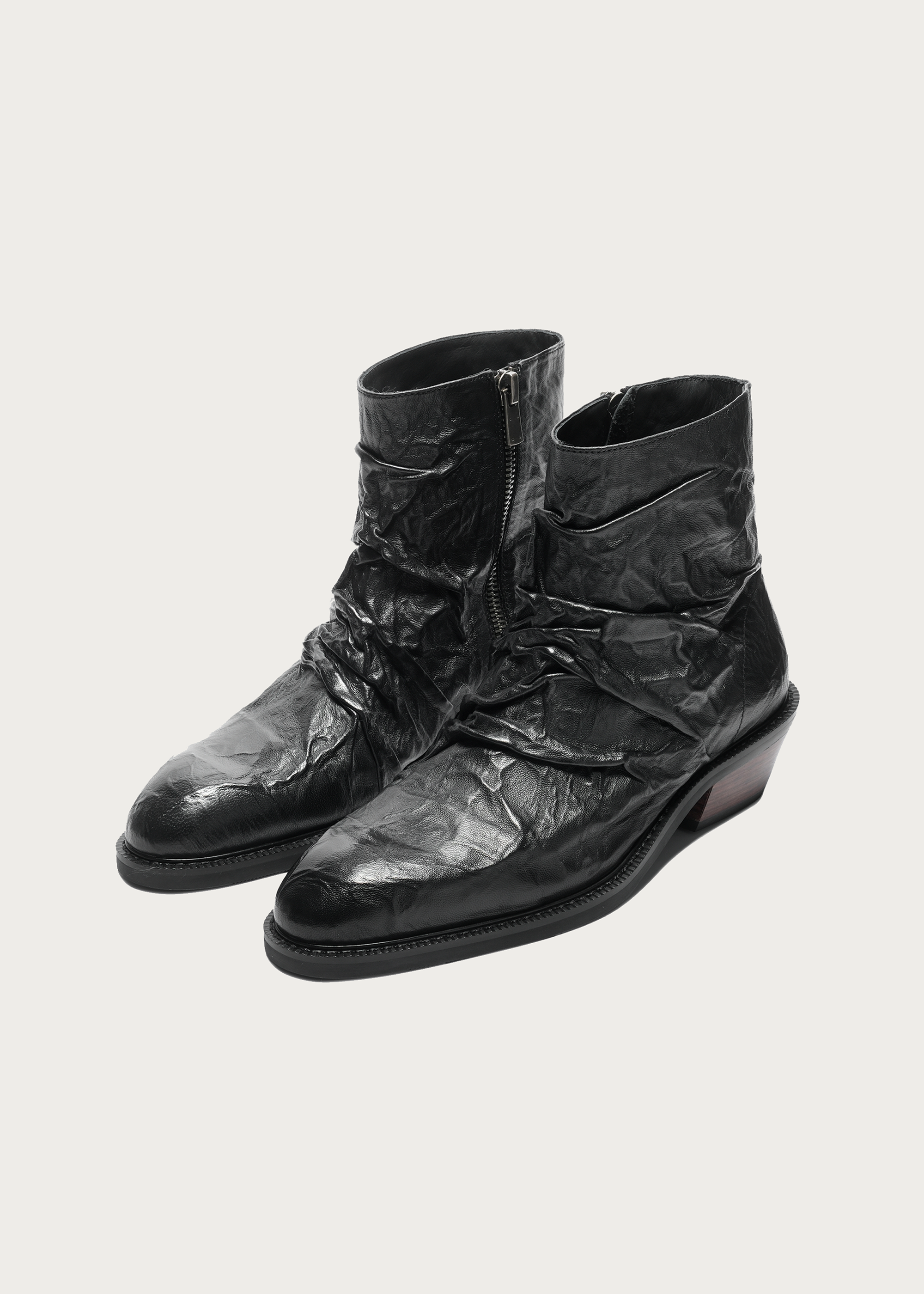 Metallic-Texture Wrinkle Sheepskin Ankle Boots