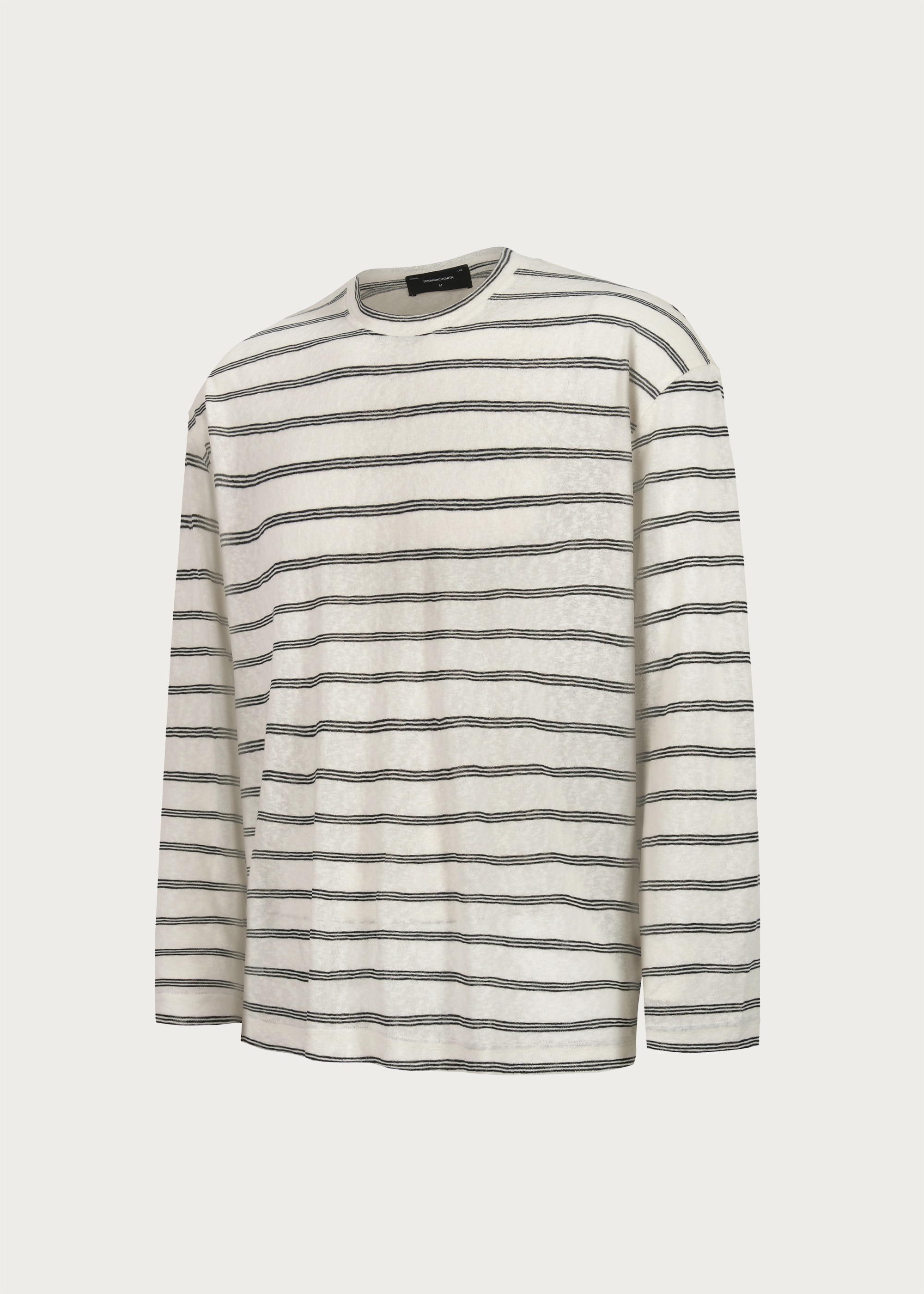Basic Long-Sleeve Striped T-Shirt Beige