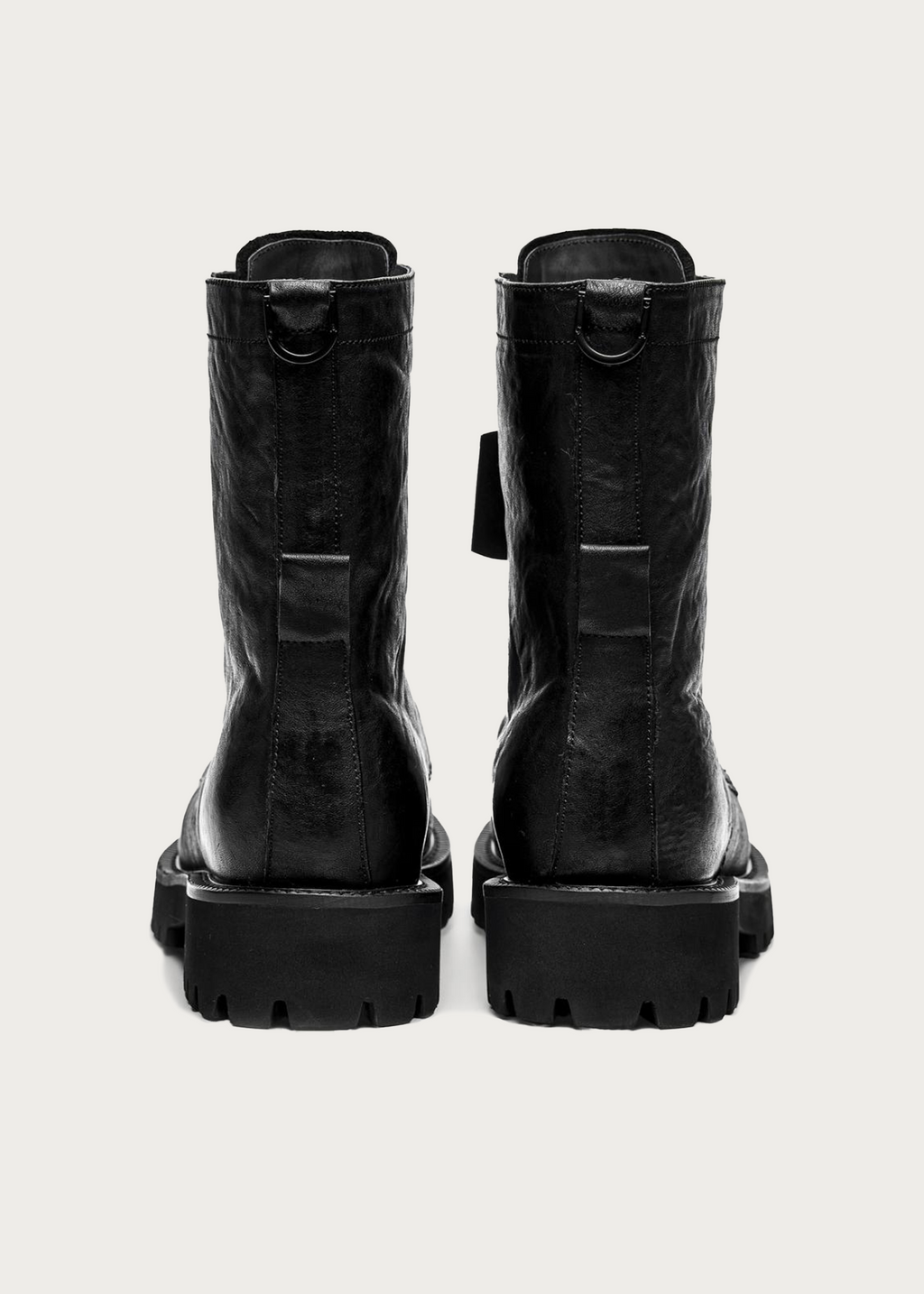 8-Eyelet Mid-Calf Leather Boots Black