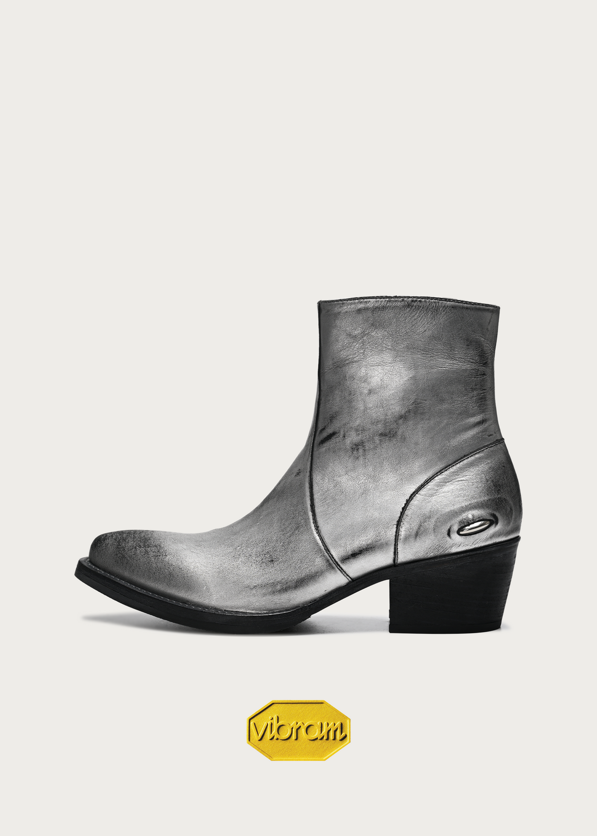 Veyric Distressed Metallic Silver Leather Boots