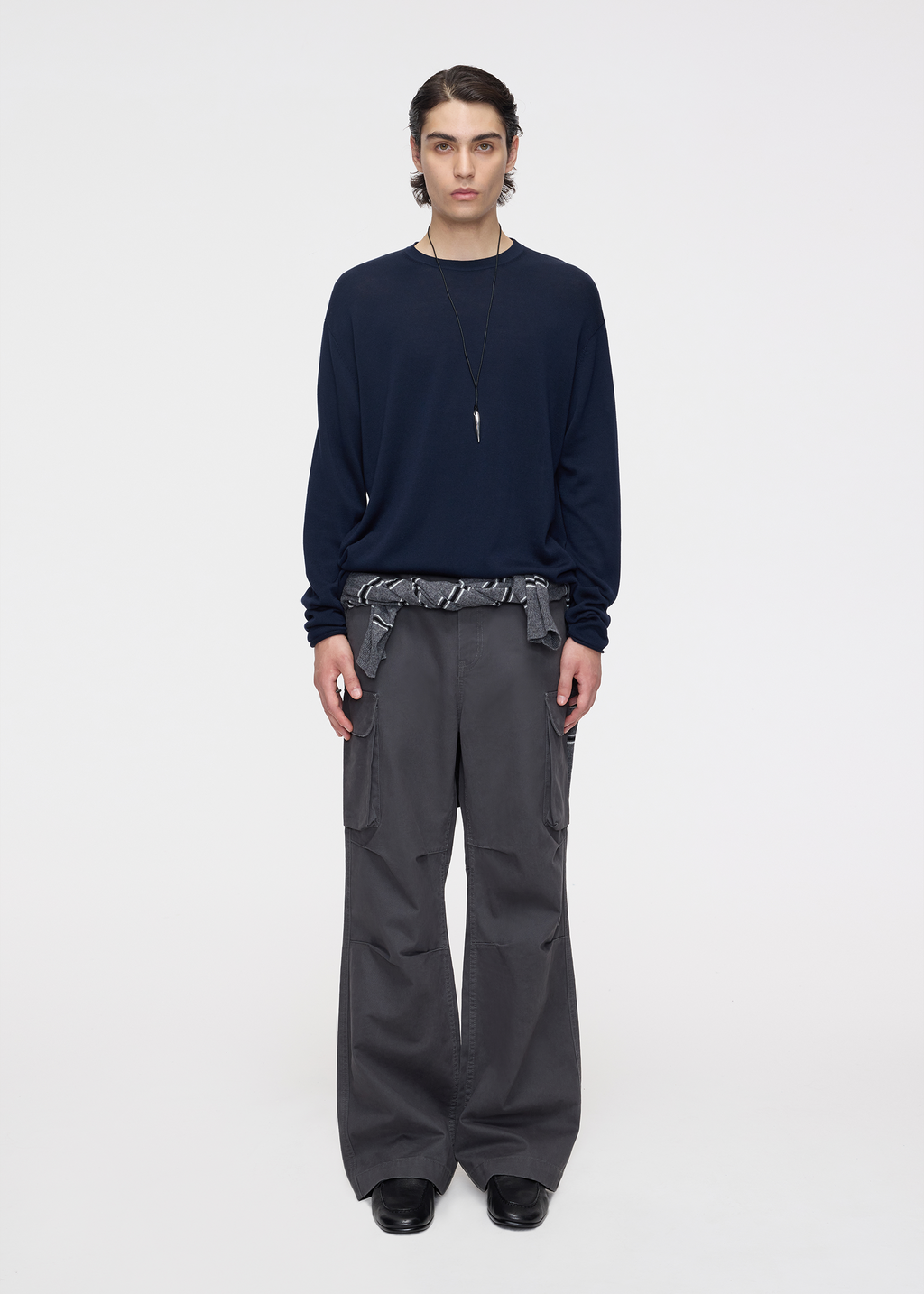 Crew-neck knit pullover Navy blue