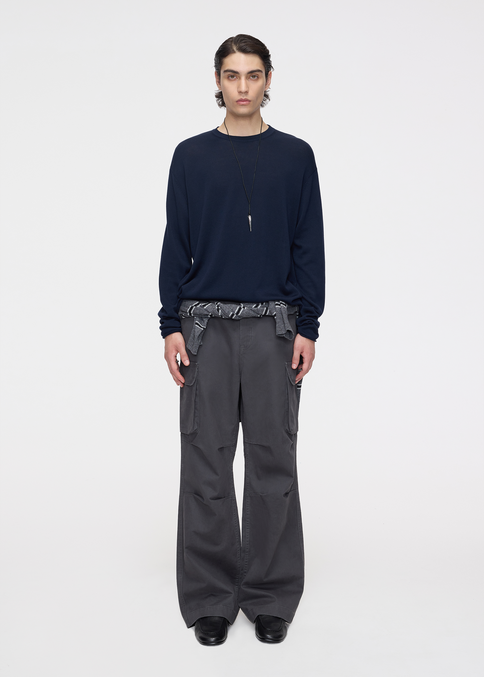 Crew-neck knit pullover Navy blue