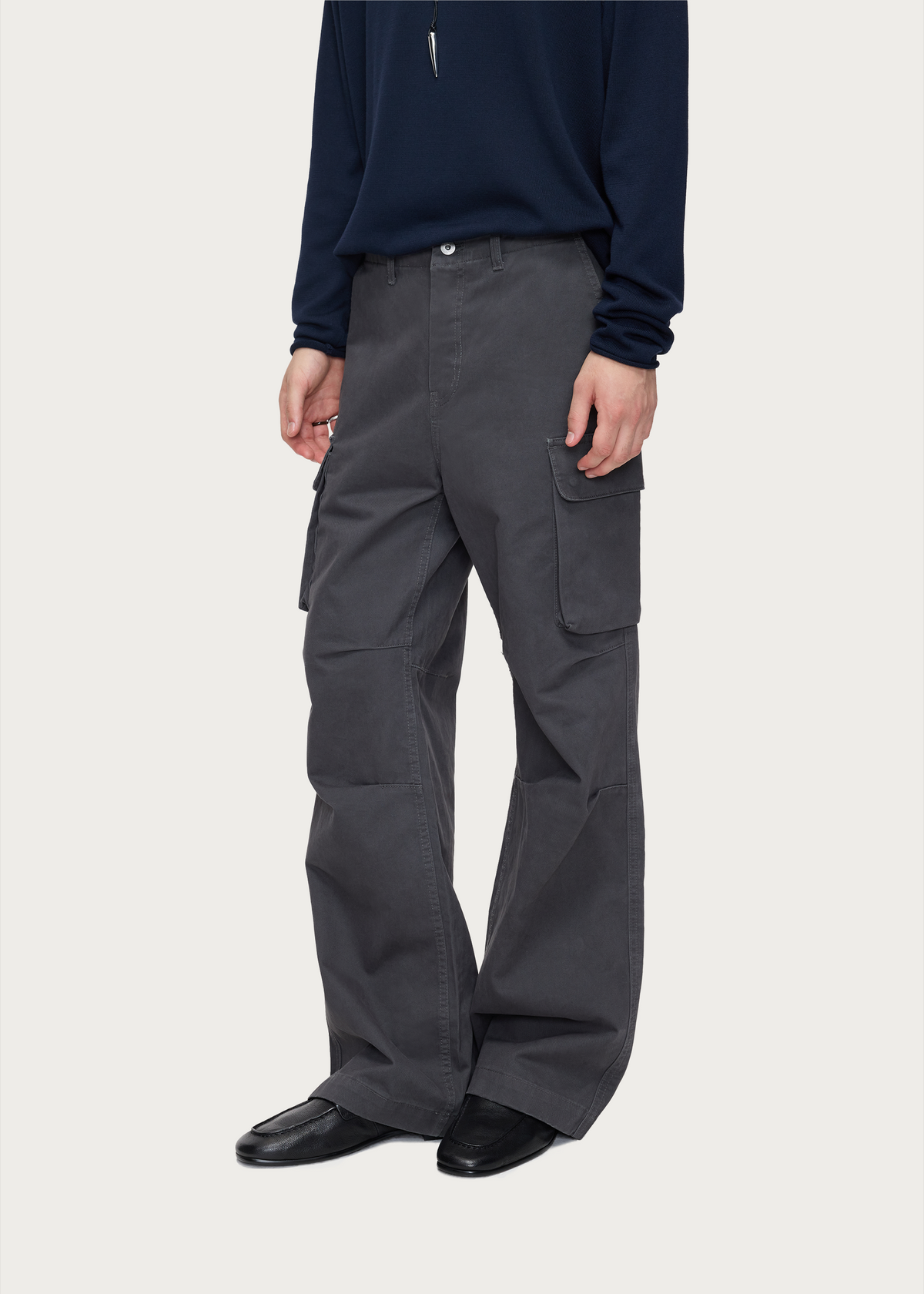 Washed Gray Multi-Pocket Cargo Pants