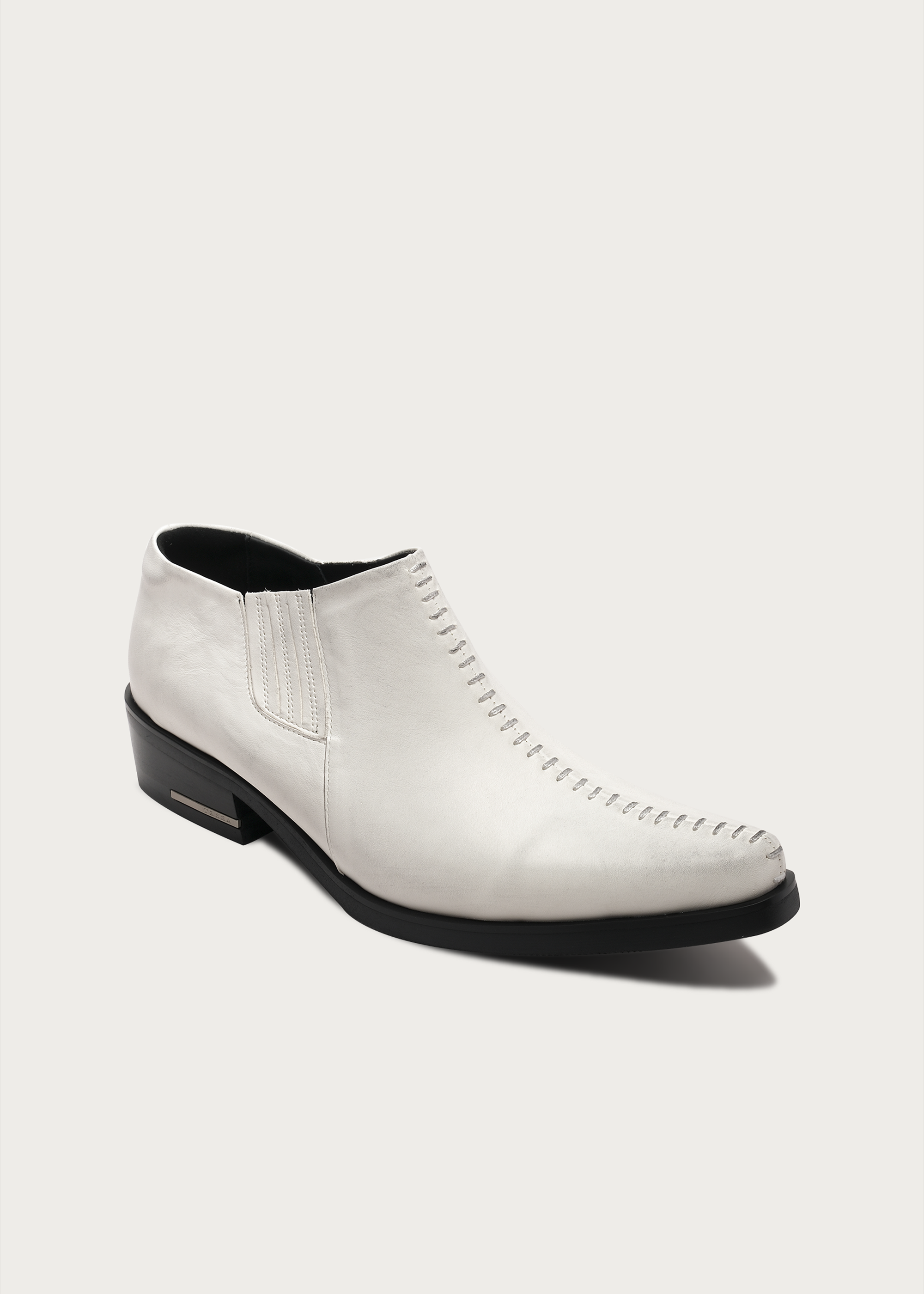 Front Stitch Cowhide Boots Dirty white
