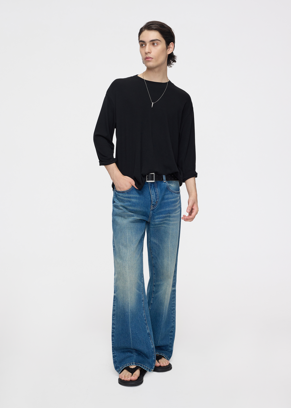 Three-quarter sleeve crew-neck T-shirt Black