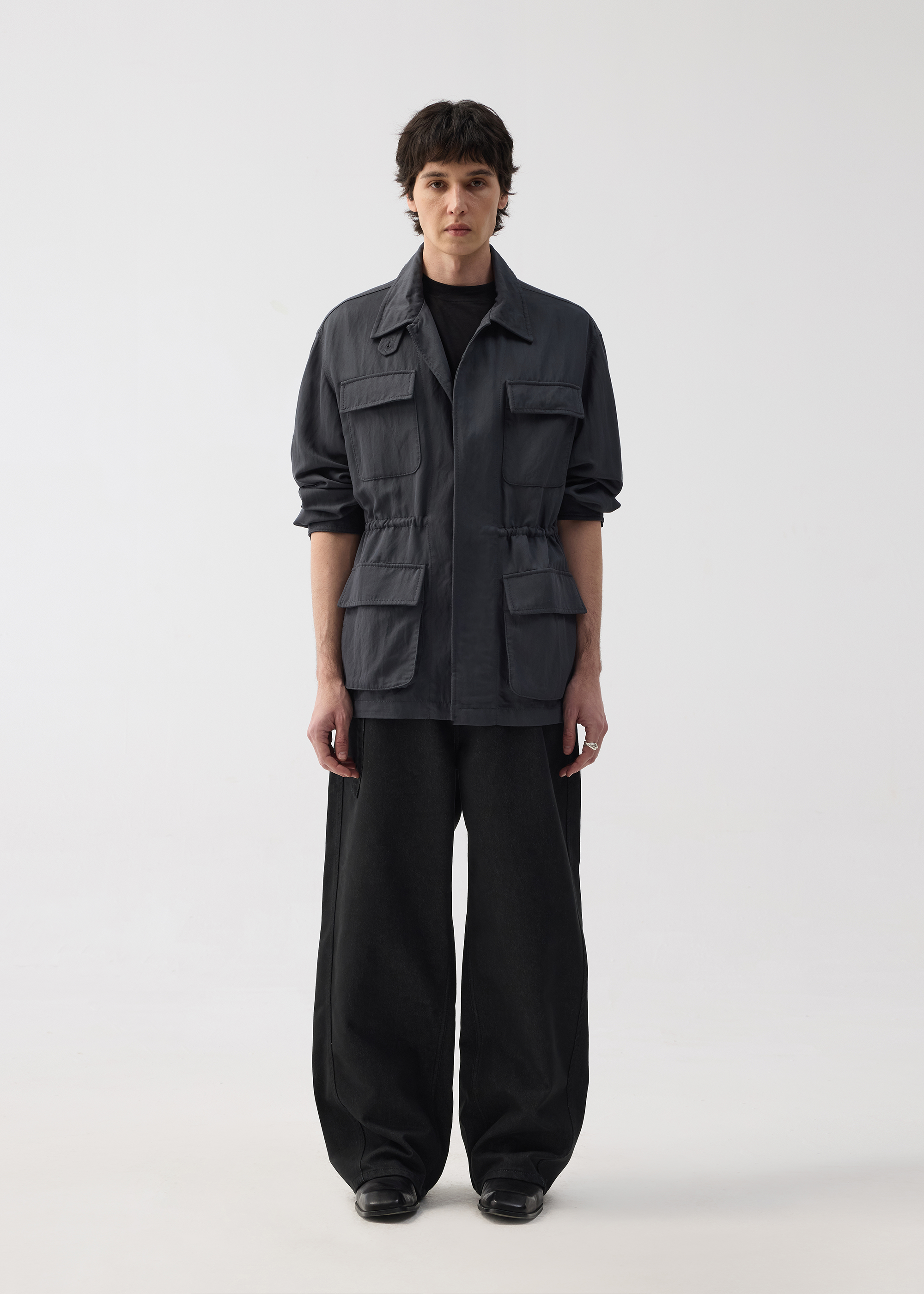 Four-Pocket Draped Lapel Jacket