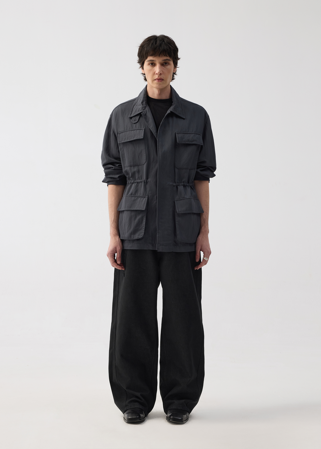 Four-Pocket Draped Lapel Jacket