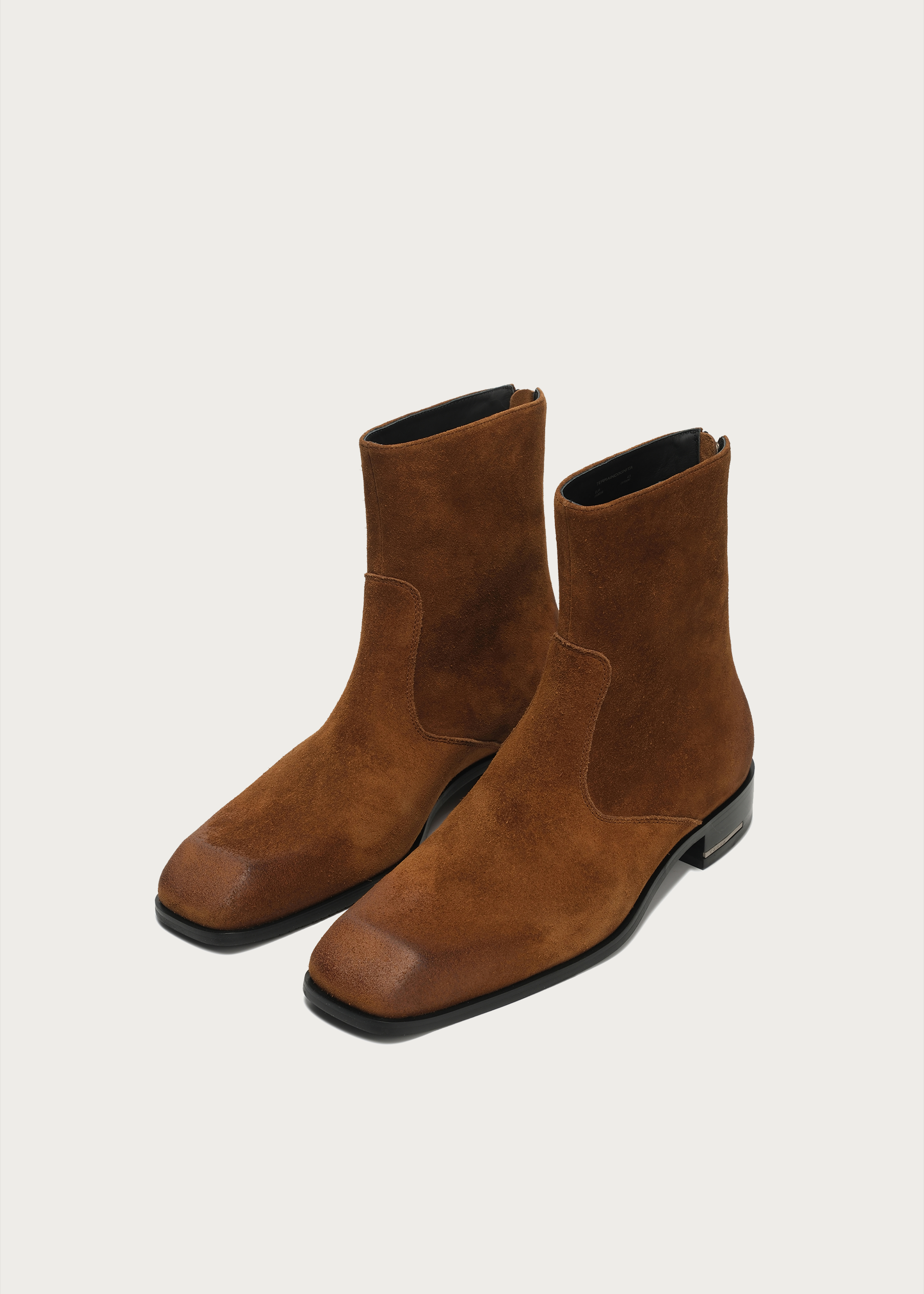 Beveled Square-Toe Cowhide Ankle Boots Brown
