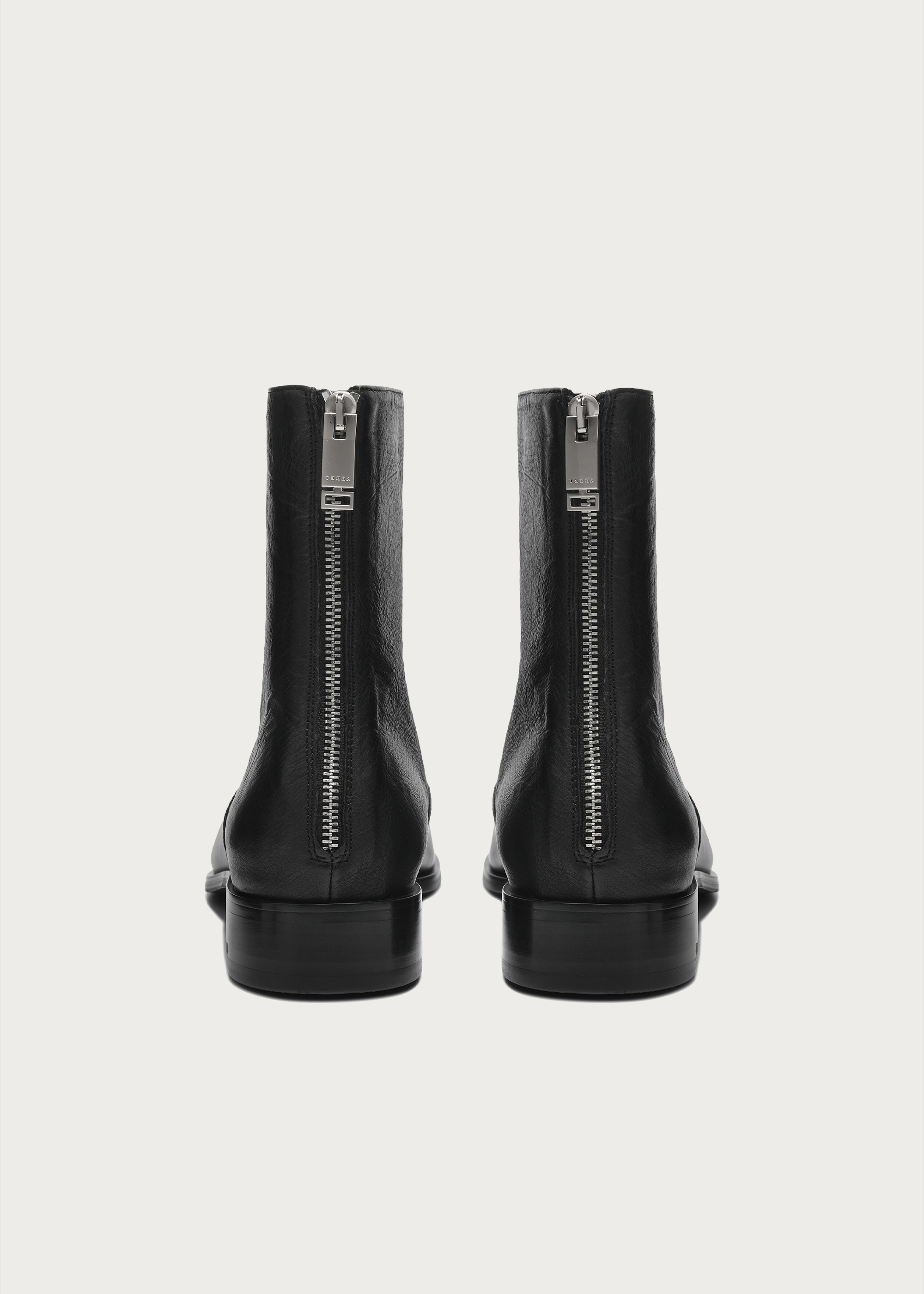 Beveled Square-Toe Horsehide Ankle Boots Black