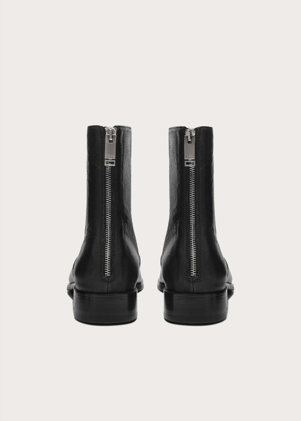 Beveled Square-Toe Horsehide Ankle Boots Black