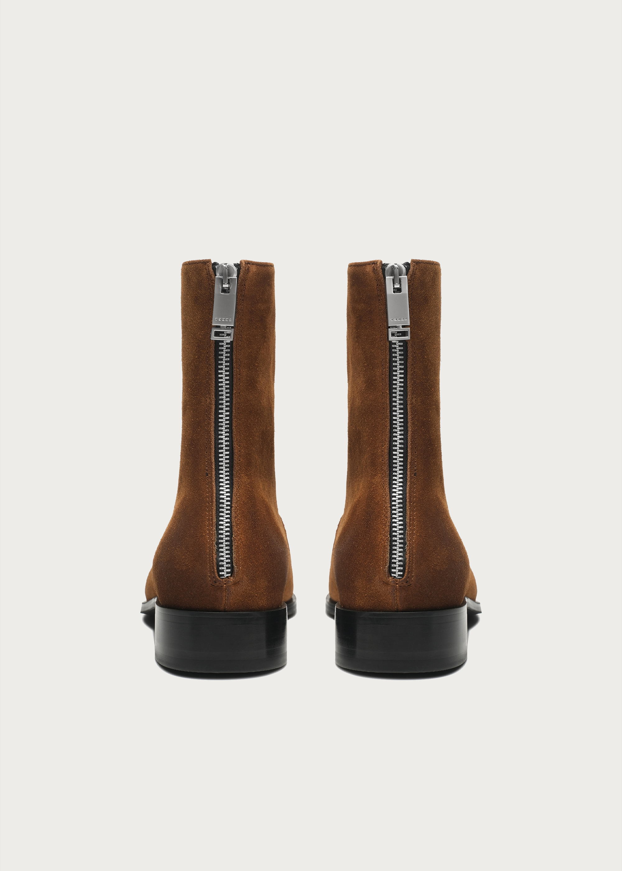 Beveled Square-Toe Cowhide Ankle Boots Brown