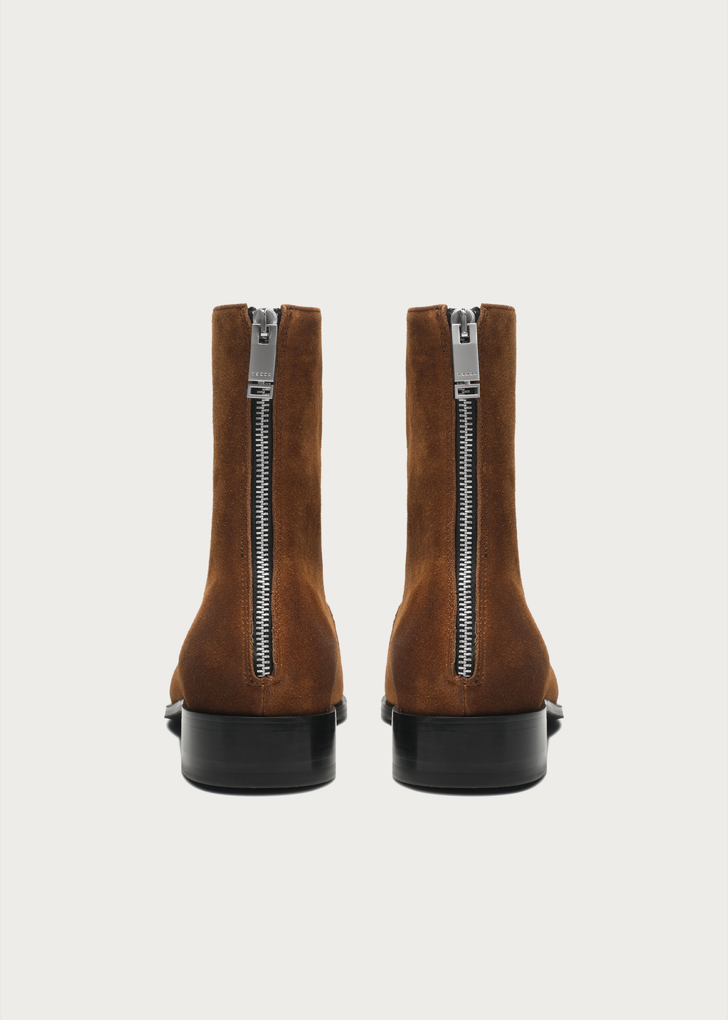Beveled Square-Toe Cowhide Ankle Boots Brown