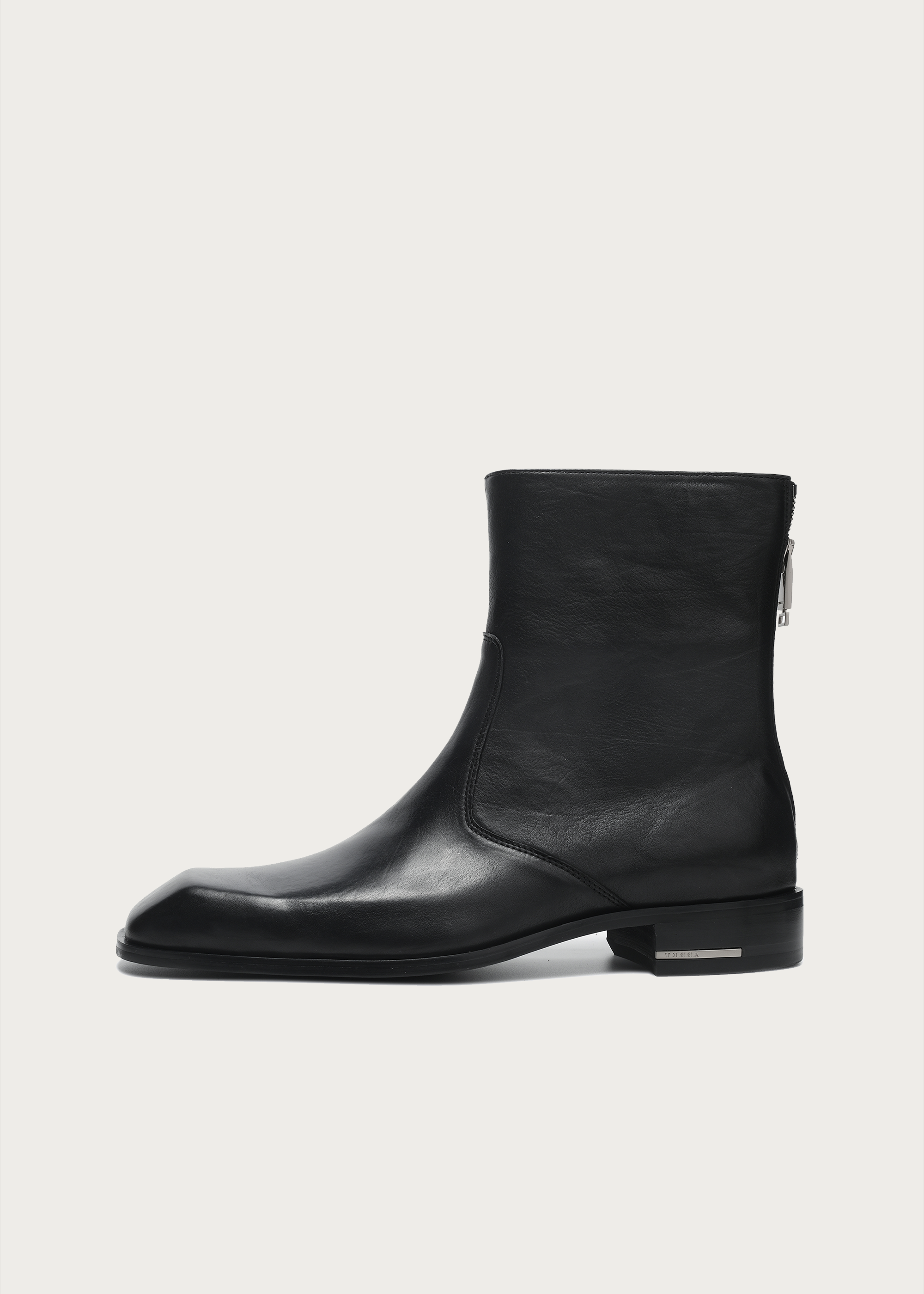 Beveled Square-Toe Horsehide Ankle Boots Black