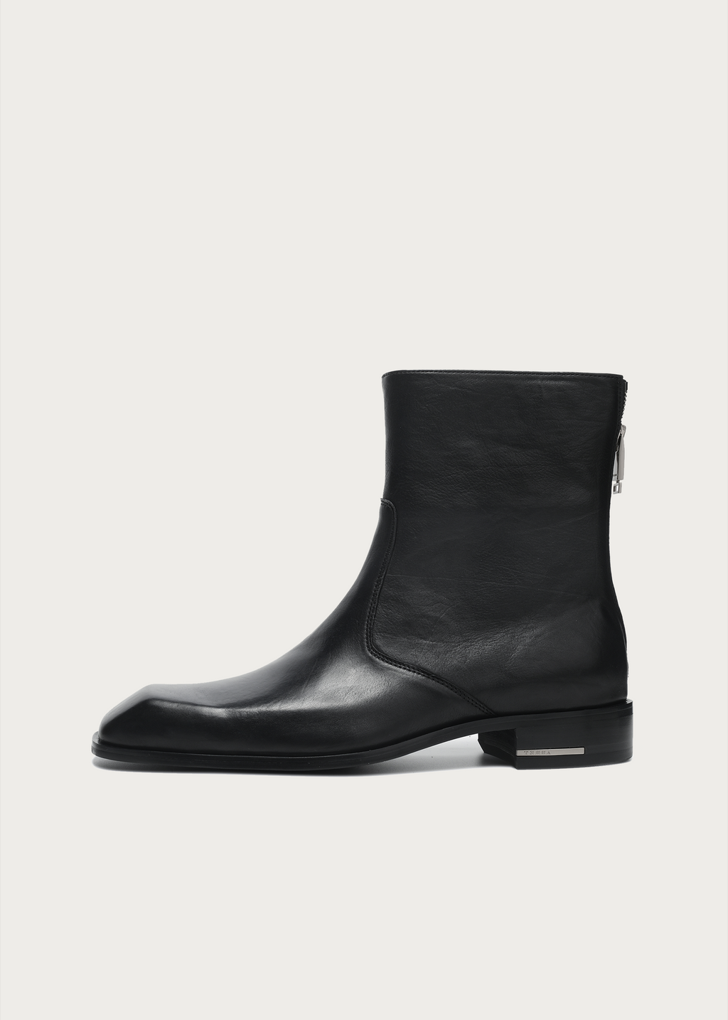 Beveled Square-Toe Horsehide Ankle Boots Black