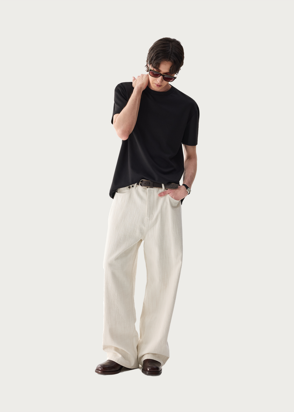 Textured Wool-Blend Casual Trousers