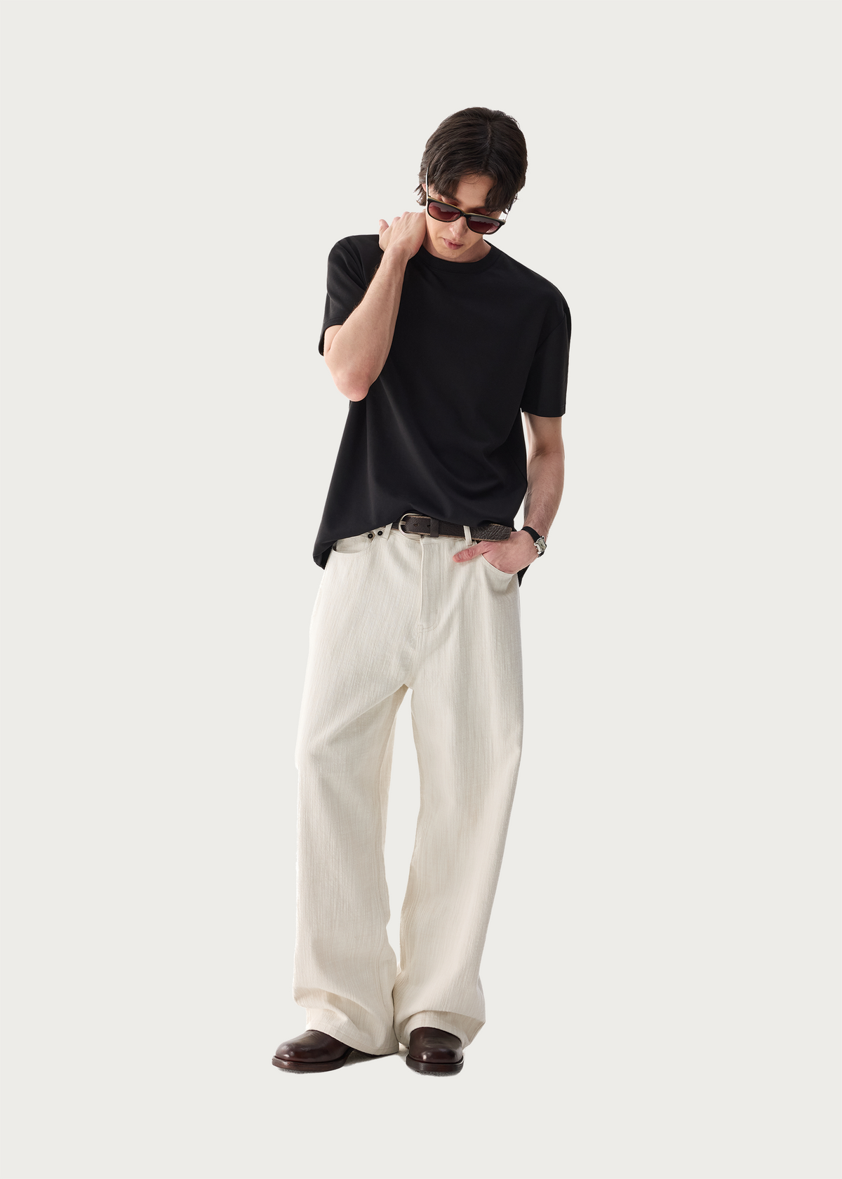 Textured Wool-Blend Casual Trousers