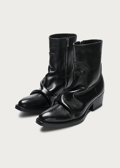 Roux Ruched Washed Horsehide Boots Black