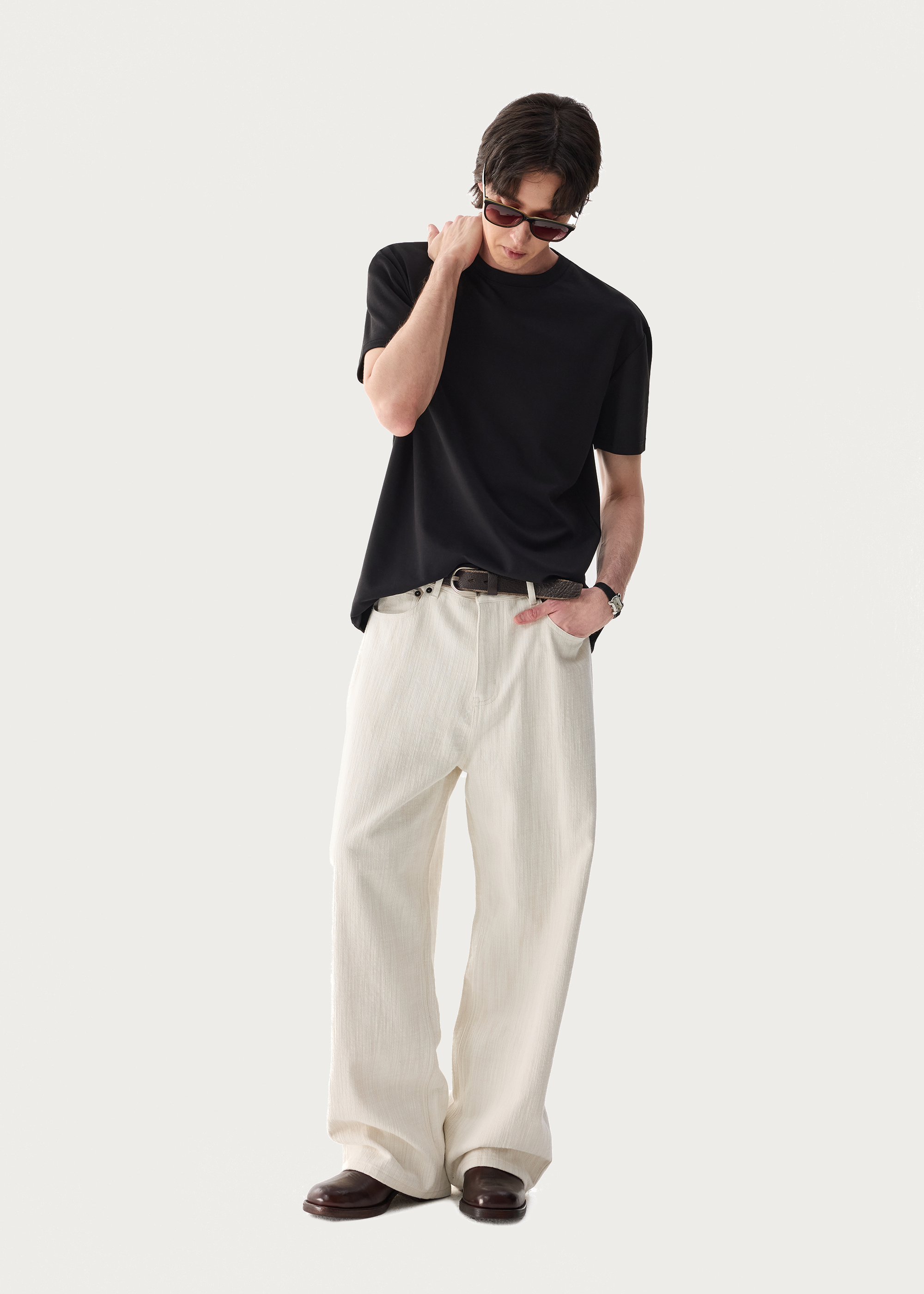 Textured Wool-Blend Casual Trousers
