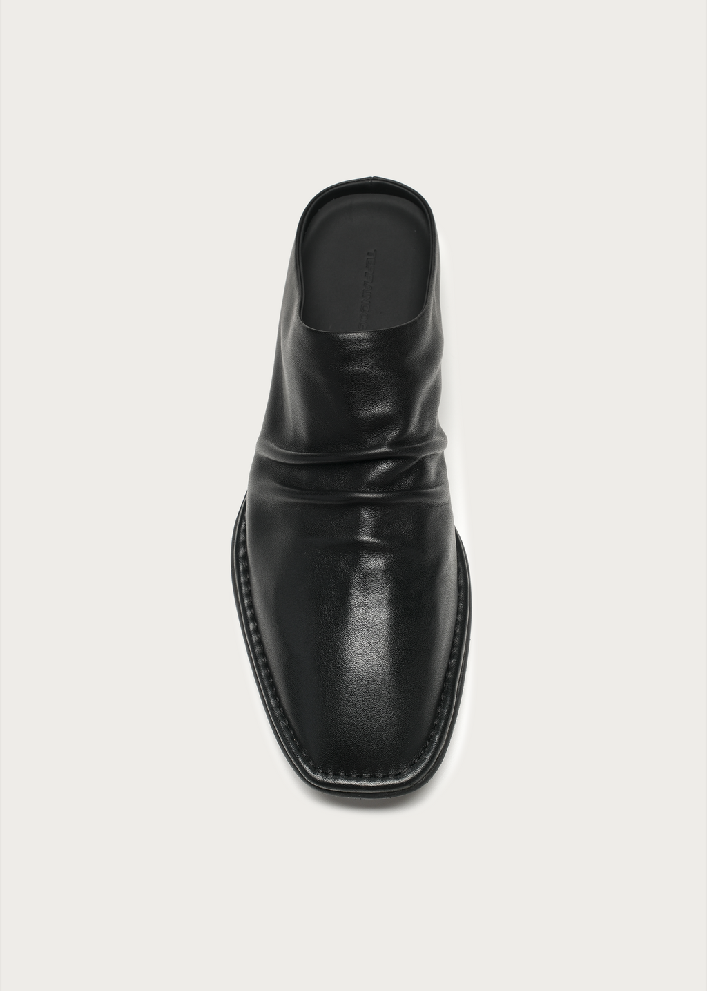 Riven Wrinkle Leather Mules Black