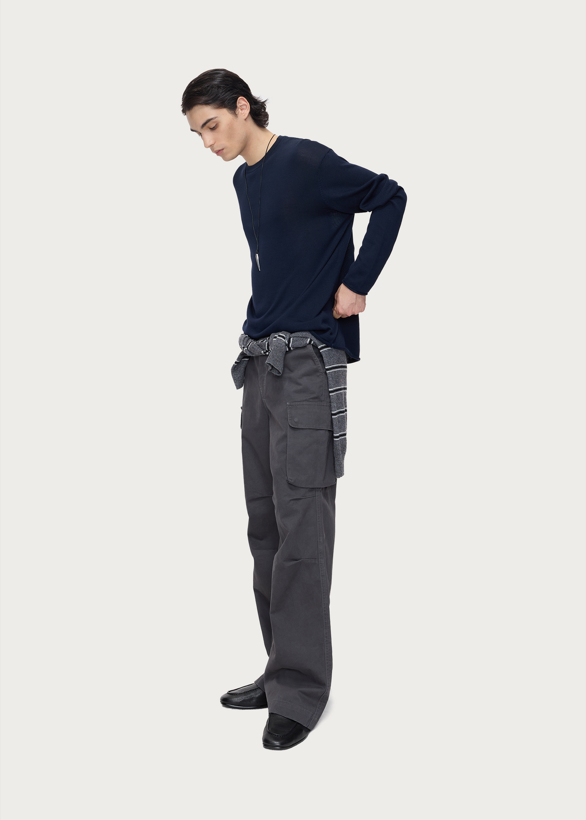 Crew-neck knit pullover Navy blue
