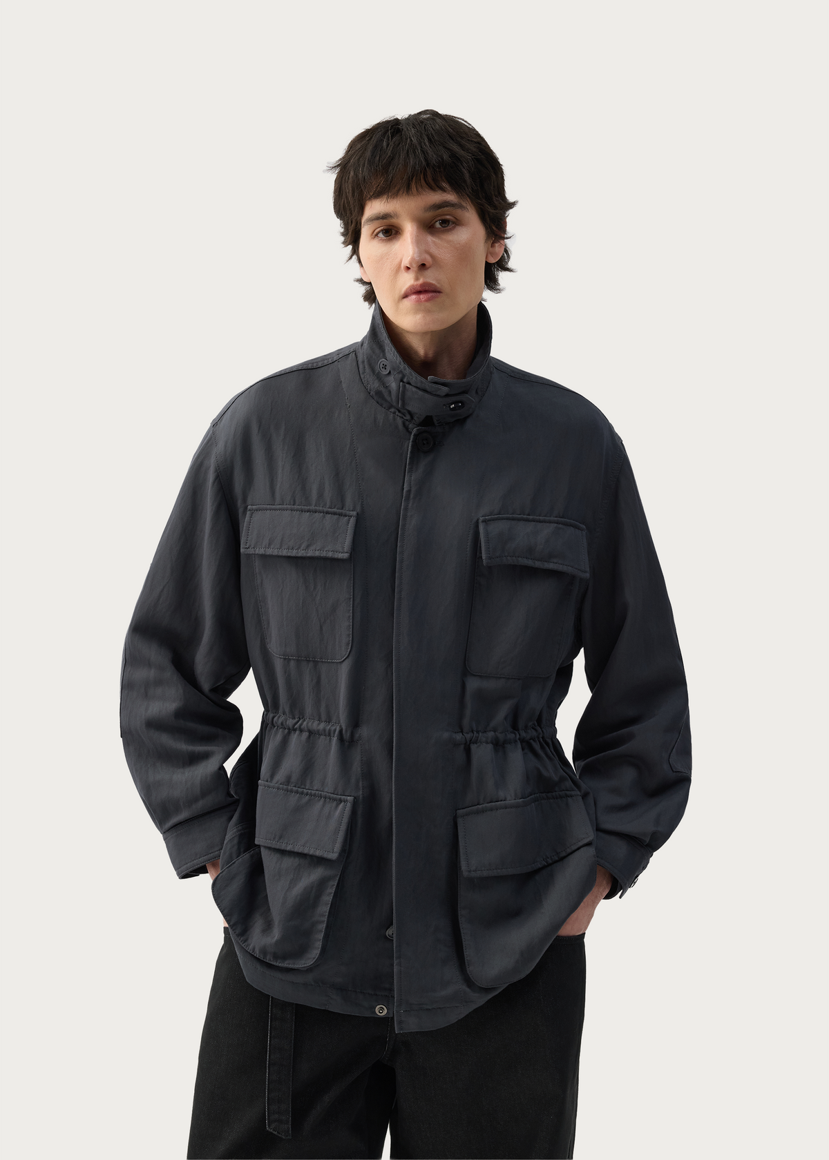 Four-Pocket Draped Lapel Jacket