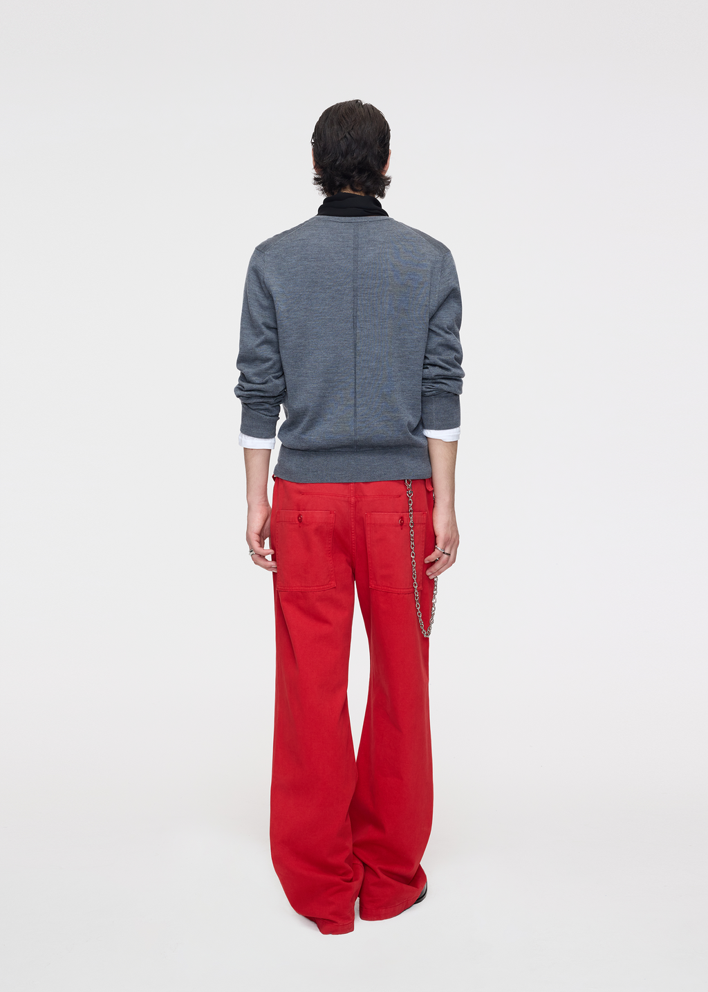 Matte-finish soft-touch straight-leg washed denim utility pants Red
