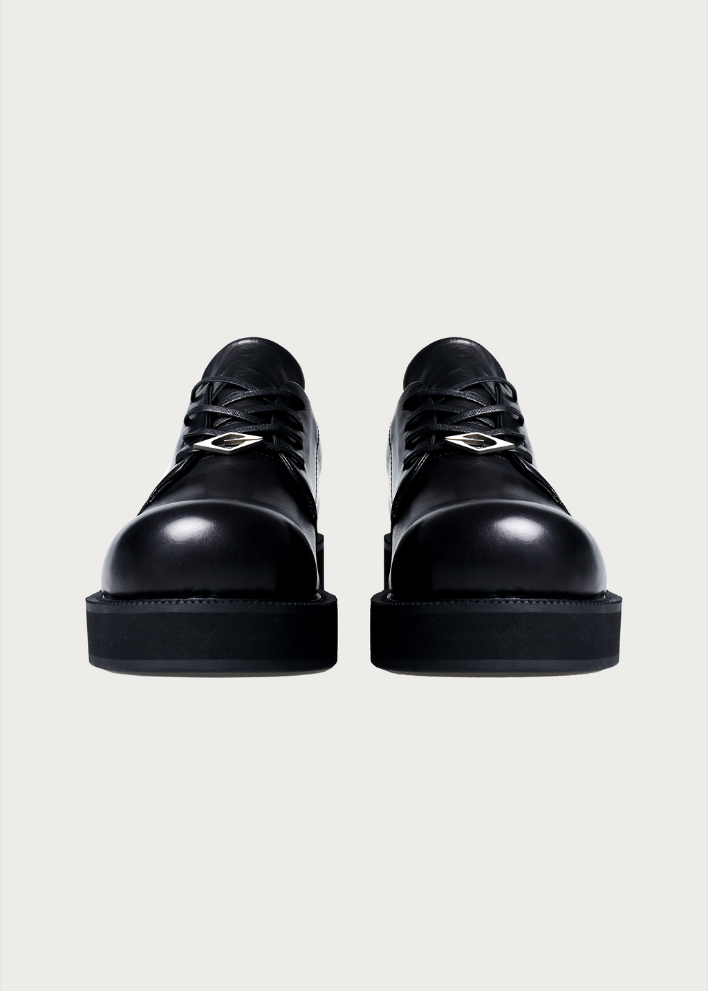 Thick-Soled Leather Derby Shoes Black