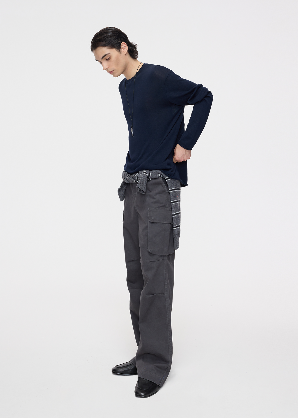 Crew-neck knit pullover Navy blue