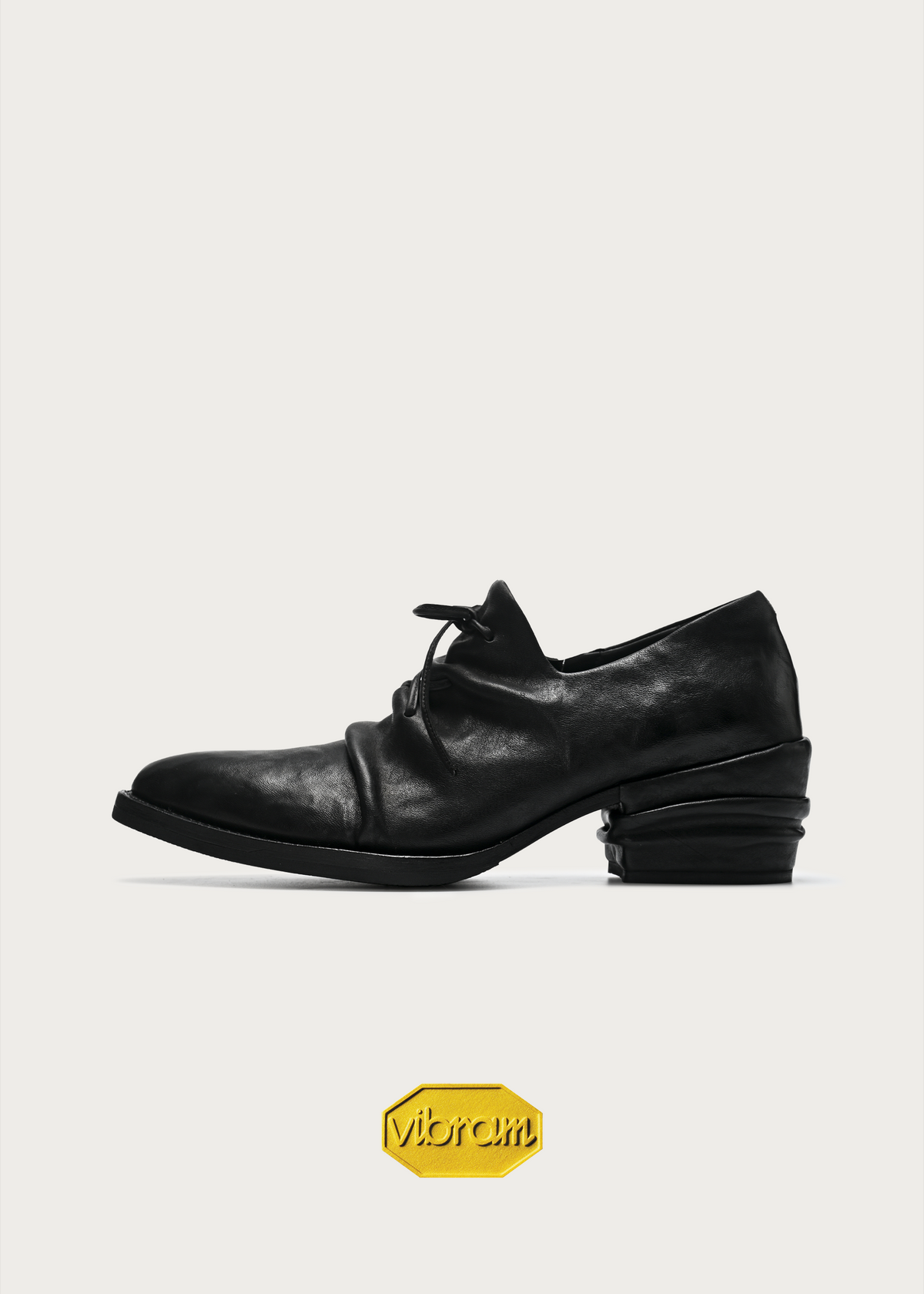 Roux Ruched Distressed Leather Derby Shoes Black