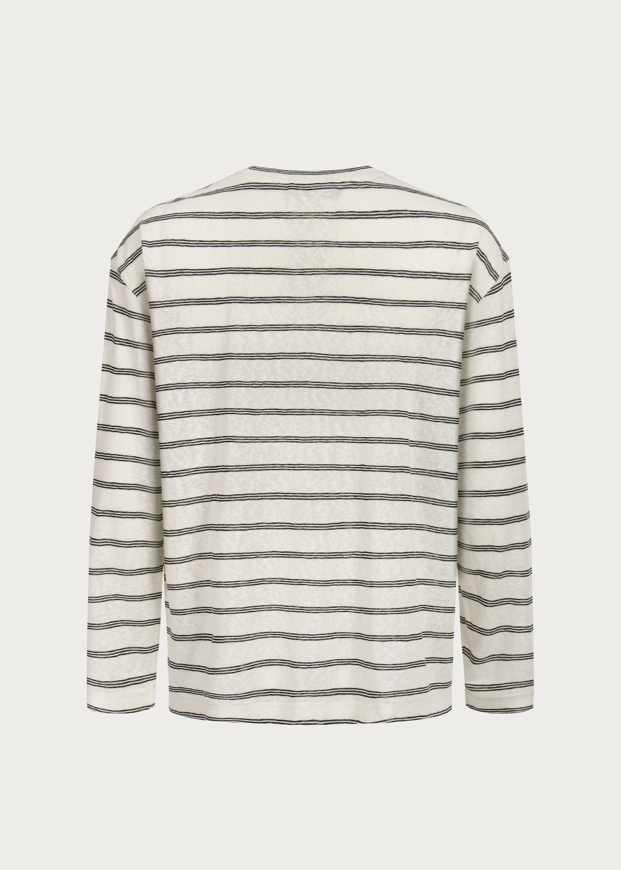 Basic Long-Sleeve Striped T-Shirt Beige
