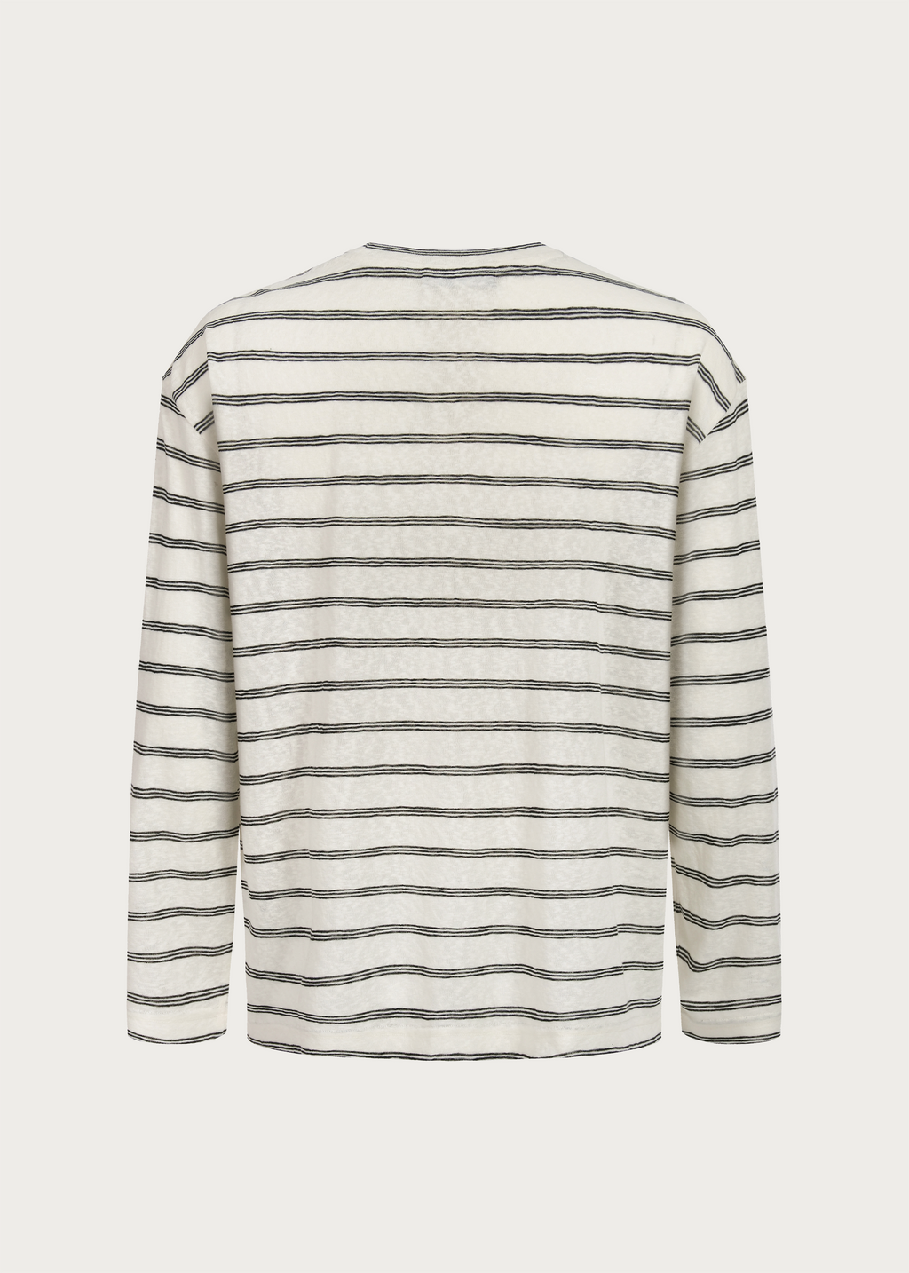 Basic Long-Sleeve Striped T-Shirt Beige