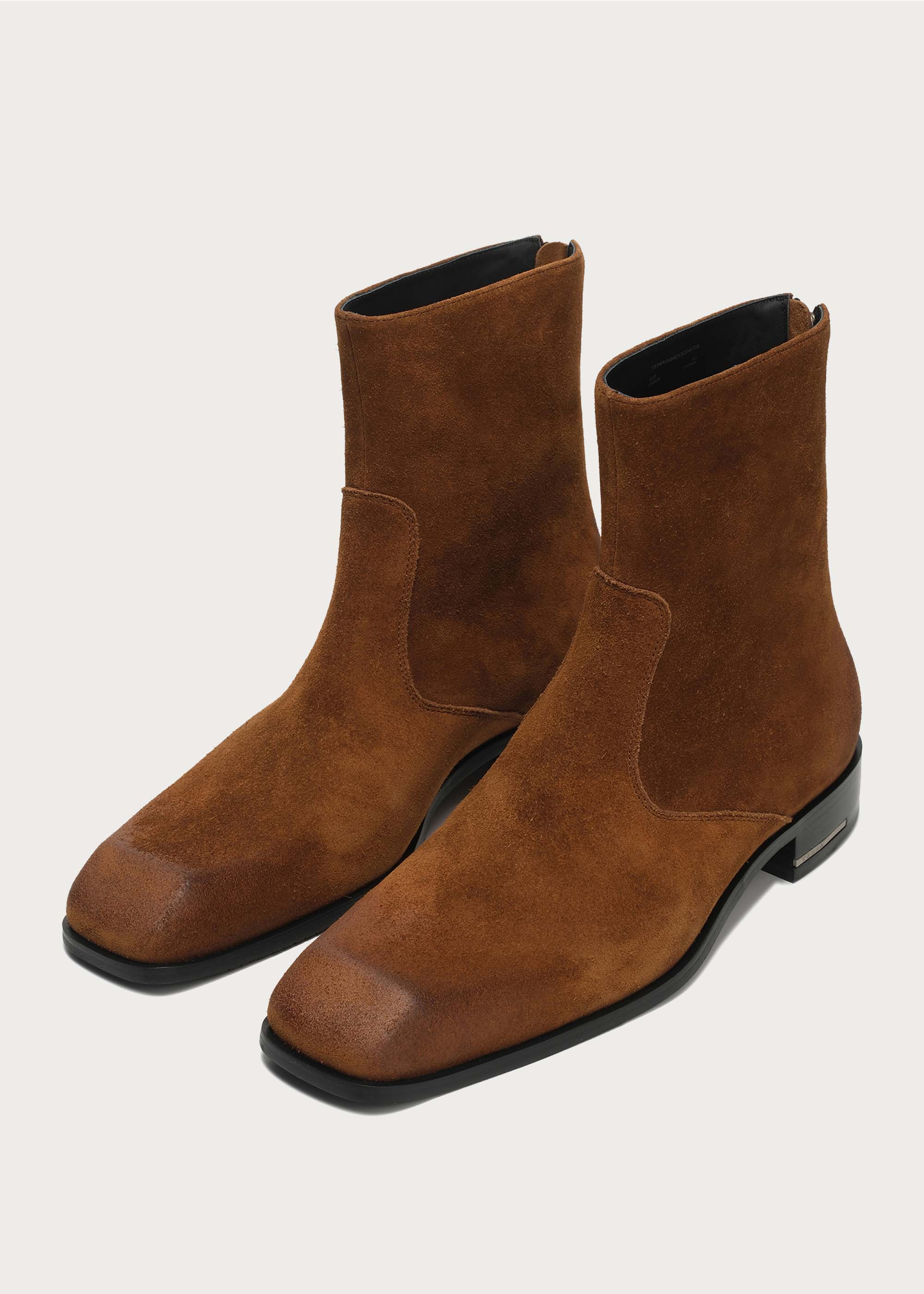 Beveled Square-toe Cowhide Ankle boots Brown