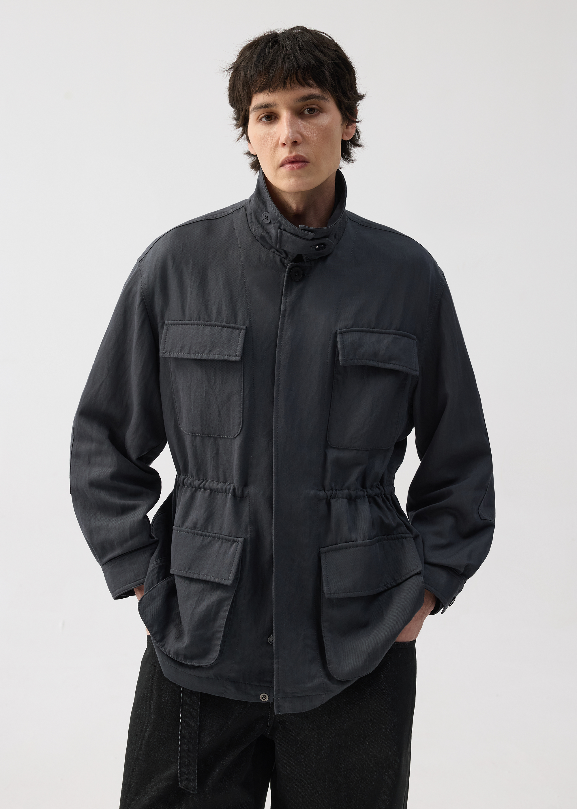 Four-Pocket Draped Lapel Jacket