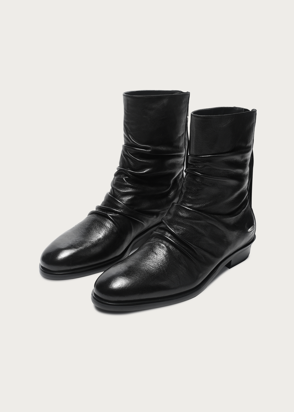 Ruched full-grain horsehide boot upper close-up